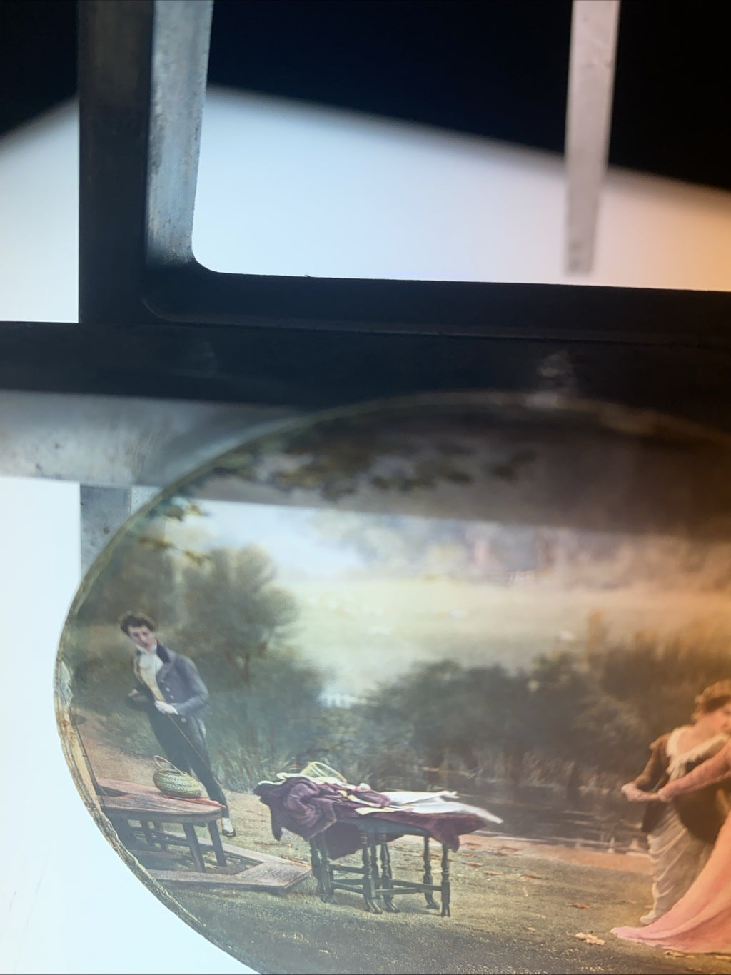 Magic Lantern Victorian Glass Round Handpainted Slide Spring by the lake (1104)