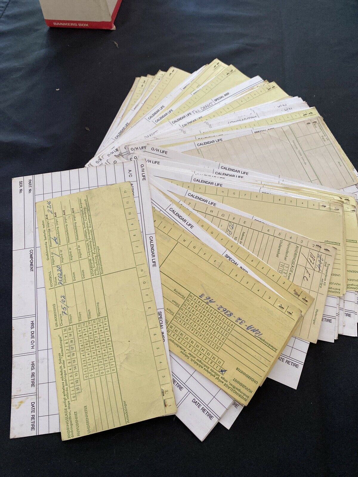 SAAB Factory Aircraft engines inspection Log Cards x 82 Collectable - 1970's - (6496)