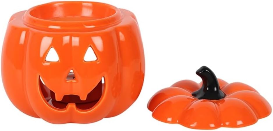 Spooky Orange Ceramic Jack-O-Lantern  Oil wax Burner Tea Light Holder