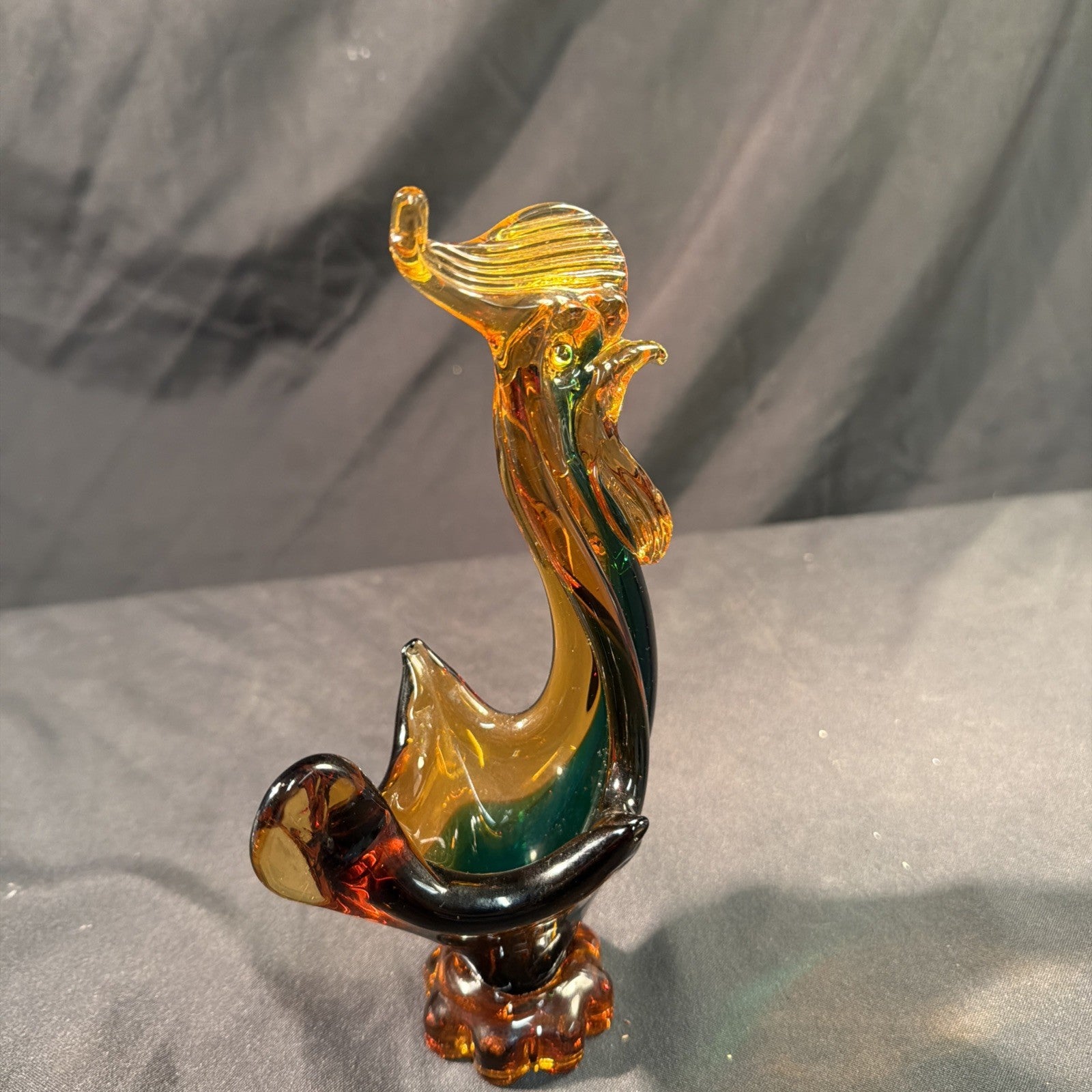 Licio Zanetti for Murano Amber & Blue glass Cockerel 1960's Vintage - (2079)