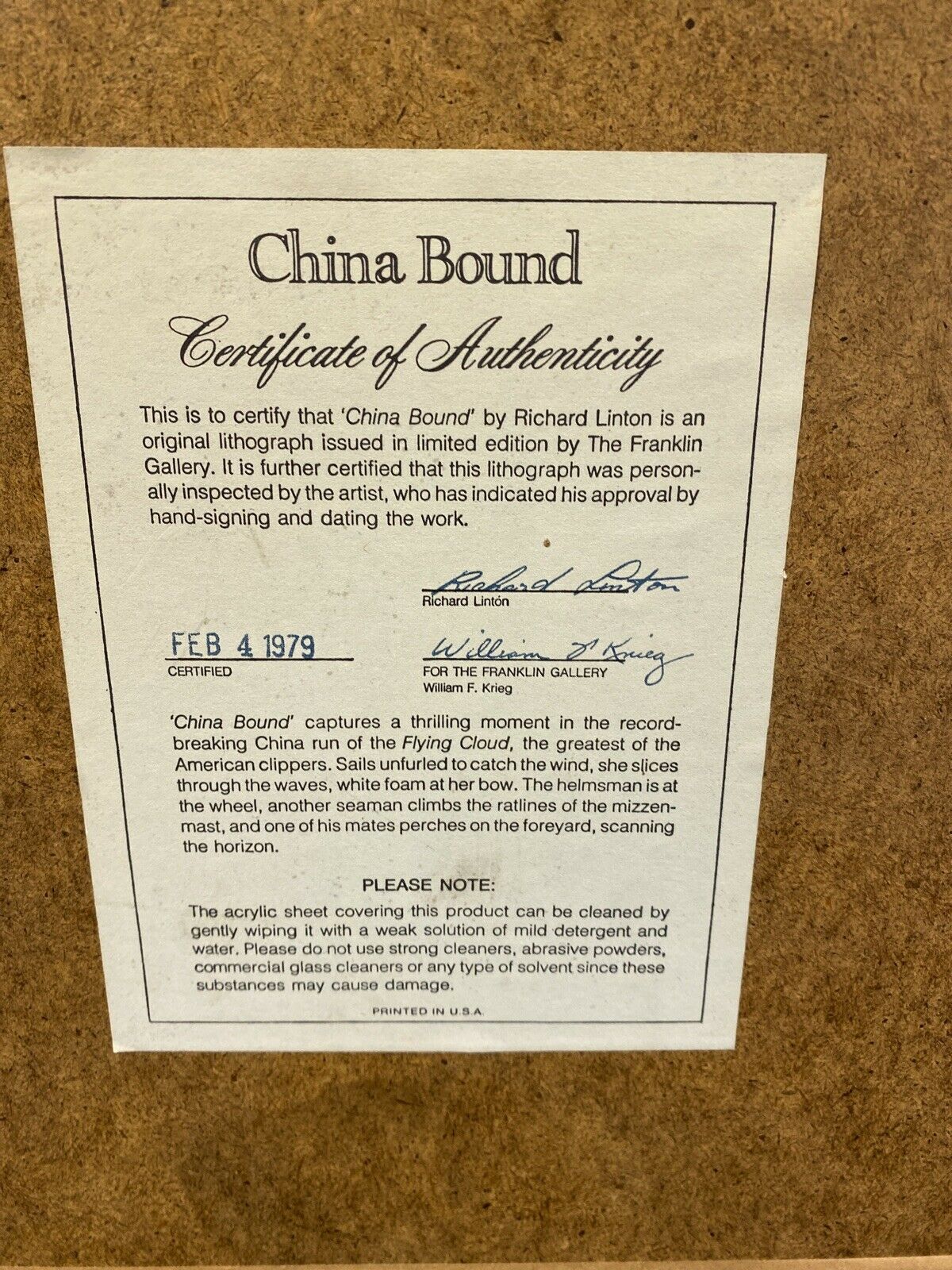 Richard Linton Australian Original Signed Framed Lithograph China Bound  (7367)