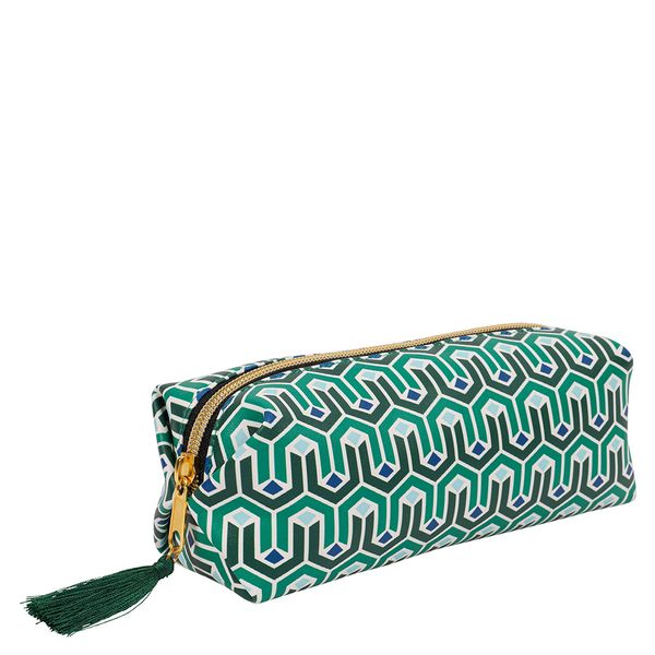 BULK BUY 12 x Pencil / Beauty Case - Green Art Deco Square design with gold zip