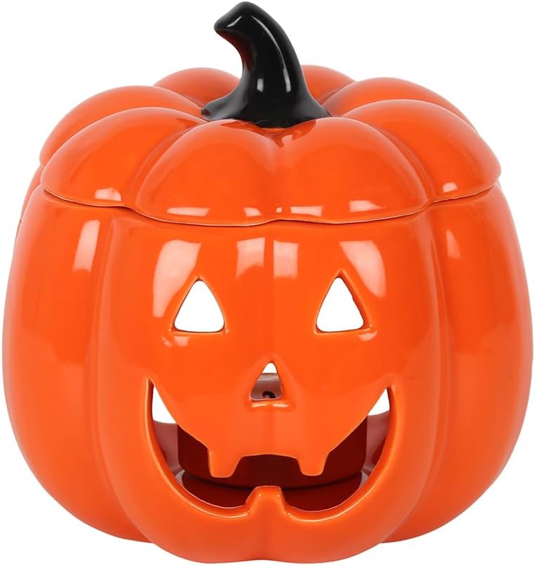 Spooky Orange Ceramic Jack-O-Lantern  Oil wax Burner Tea Light Holder