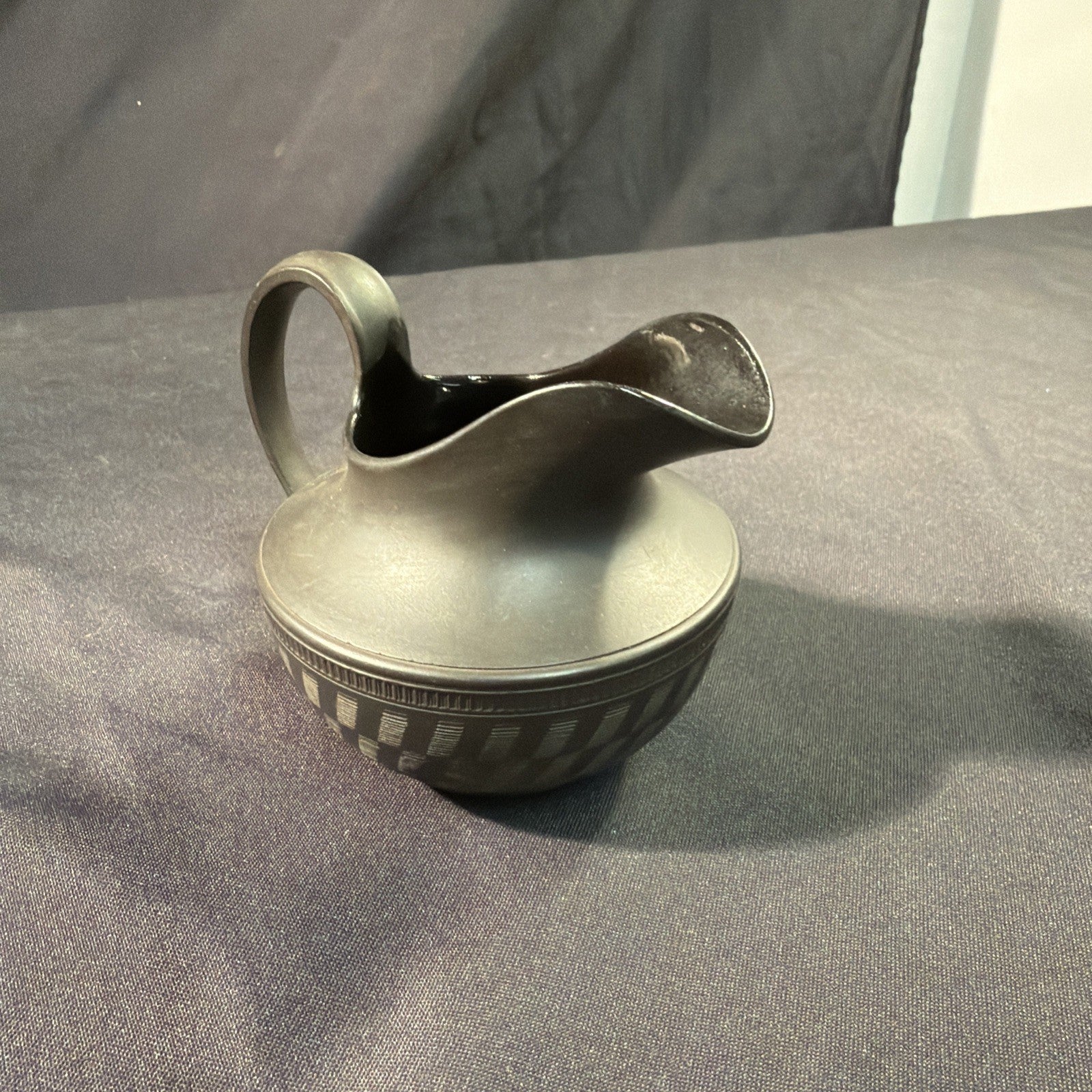 Vintage Black Basalt Jug / Creamer 9cm tall Wedgwood? - (1981)