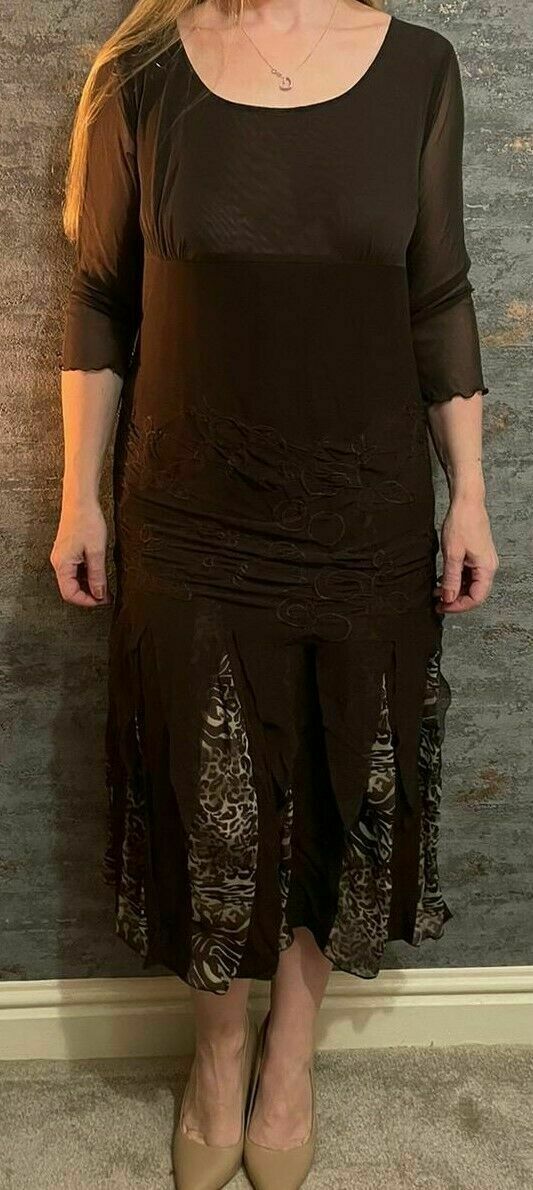 Vintage Dress Size 12 Tall - Mac Scott Brown brown print layered detailed -(2662