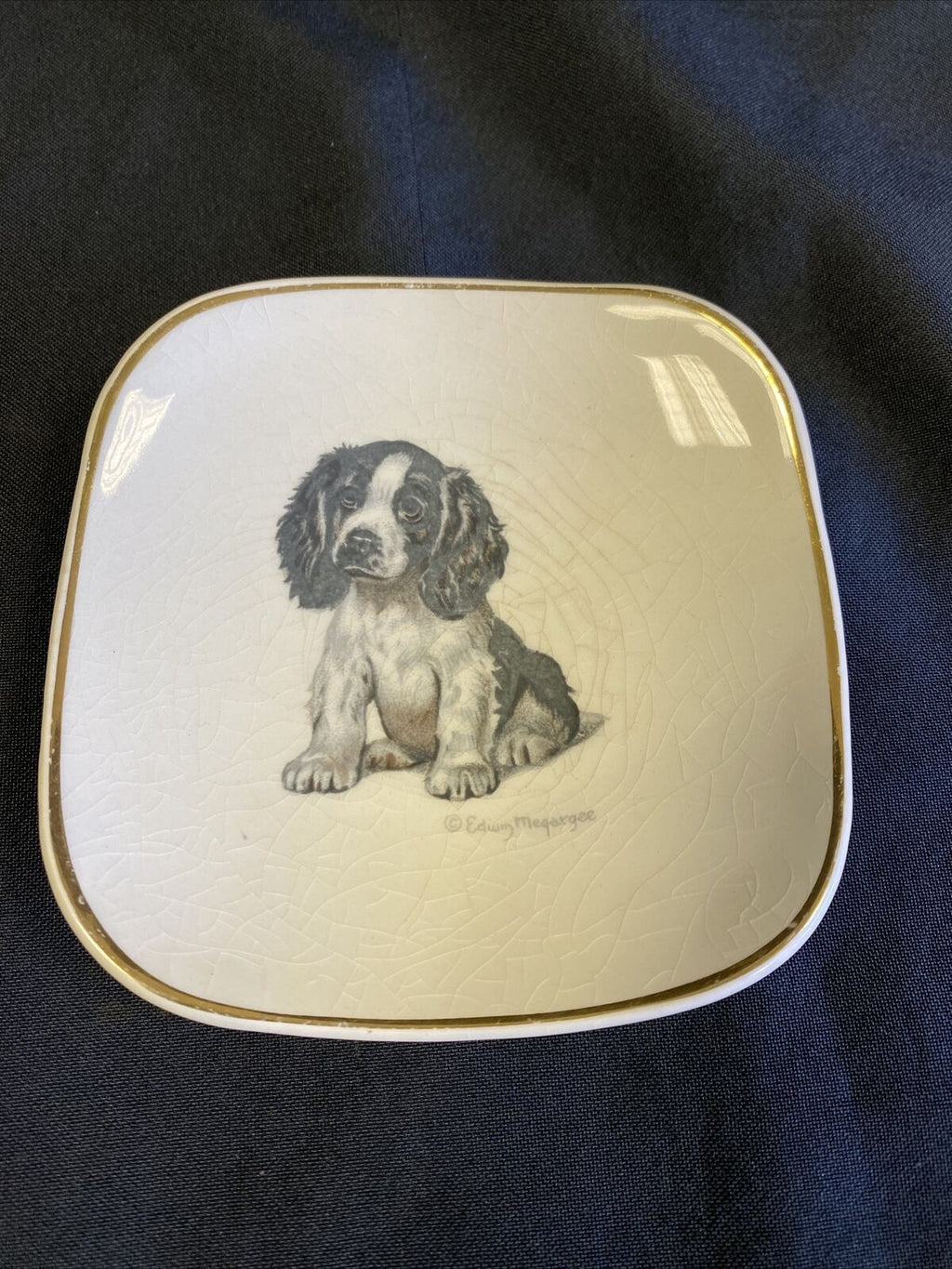 Sandland Hanley Staffordshire Pin Dish with Spaniel by Edwig Megargee - (7719)