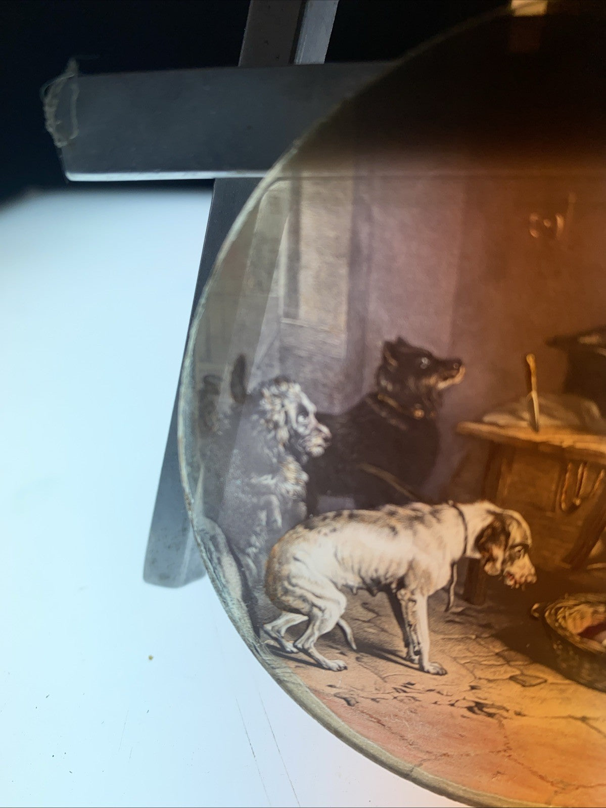 Magic Lantern Victorian Glass Round Handpainted Slide Meeting of Dogs (1143)