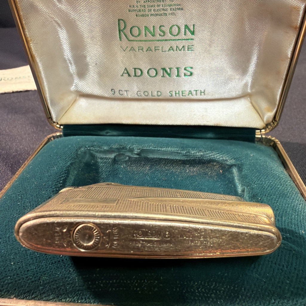 Ronson Varaflame Adonis 9ct Gold Sheath Lighter, box and cloth - (1999)