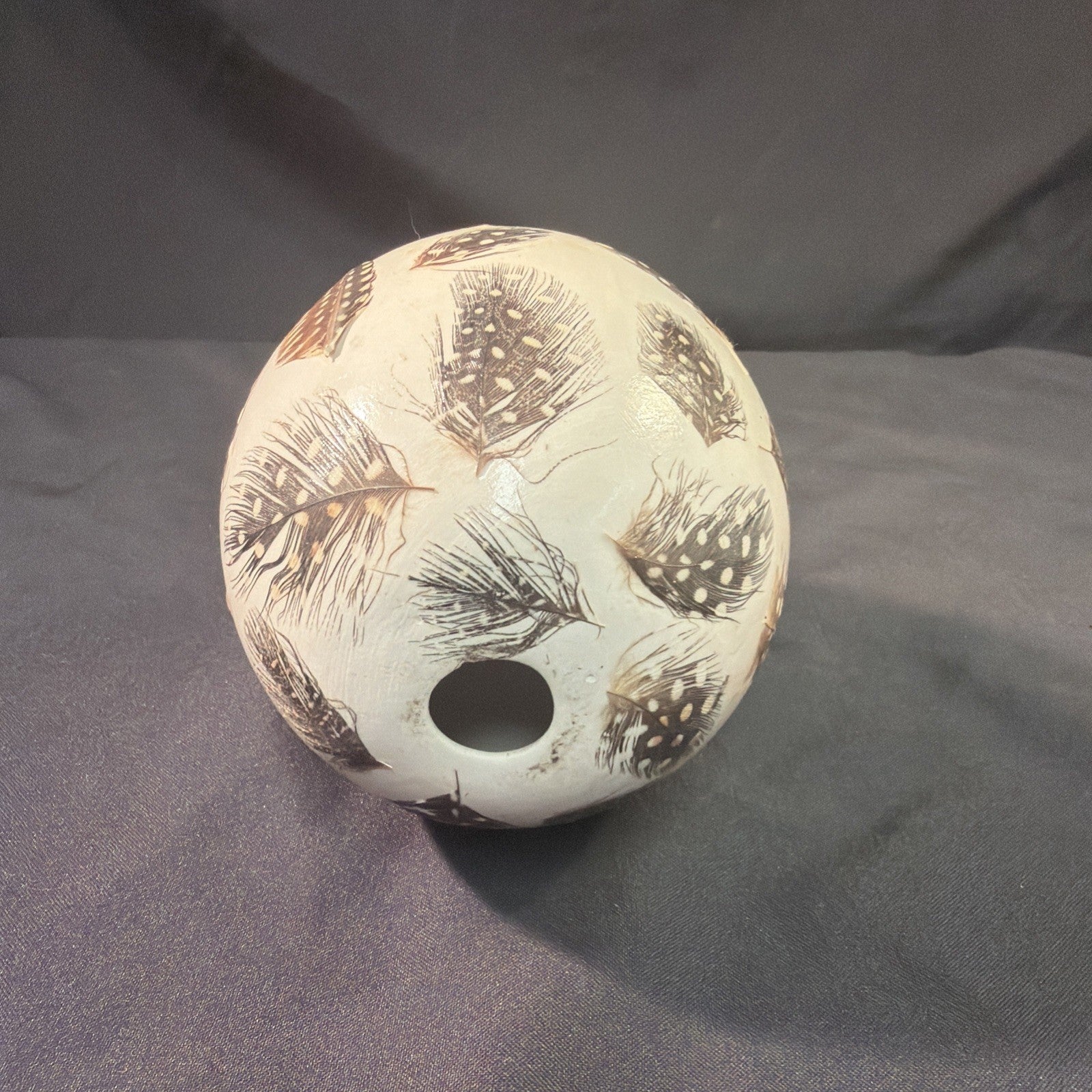 Ostrich egg Blown and decorated with Ostrich feathers African  - (1996)