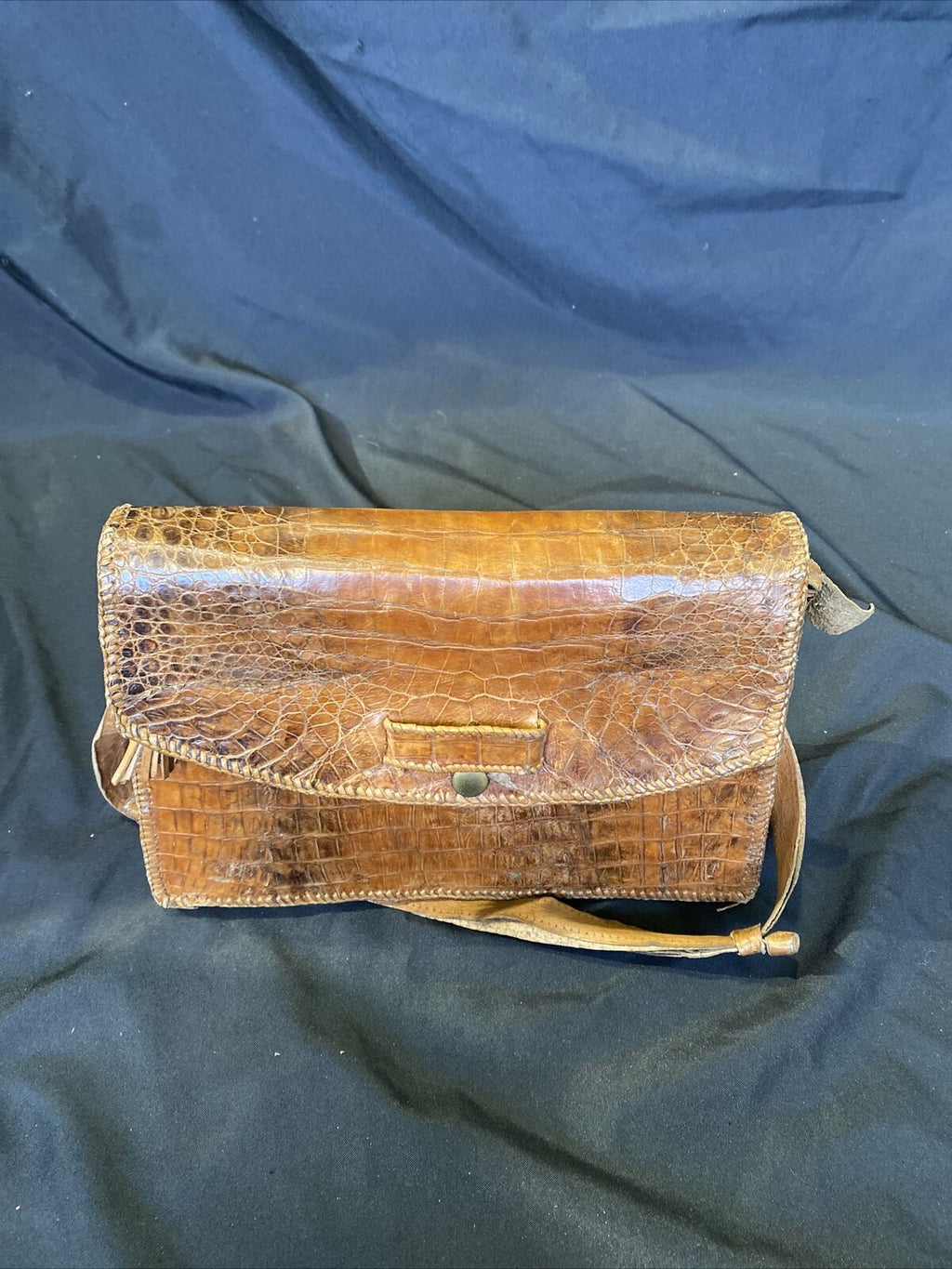 Vintage 1950's 100% Crocodile Skin including stitching handbag - (8426)