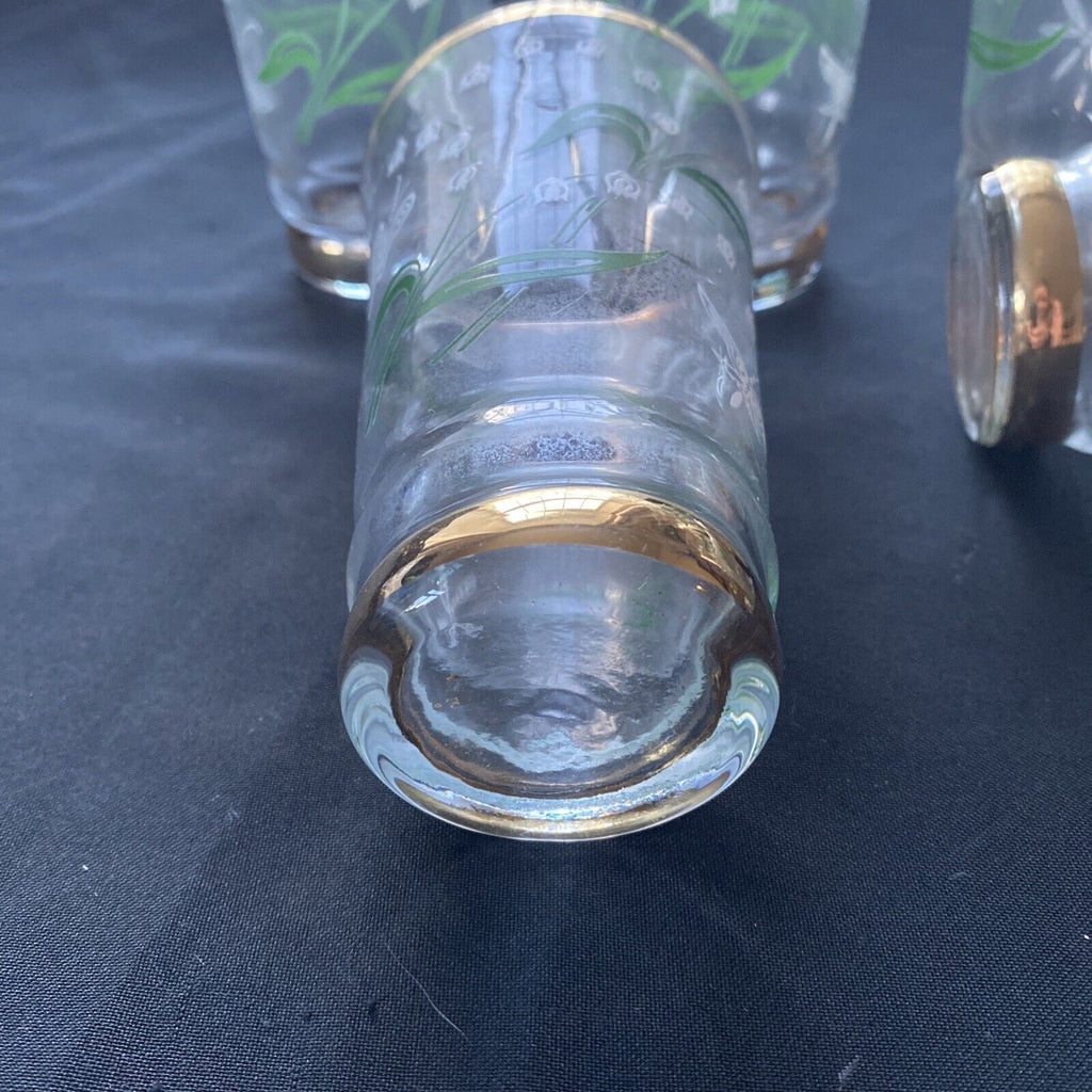 Vintage 1940's glass set with gilt edges and floral print x 6 - (9616)