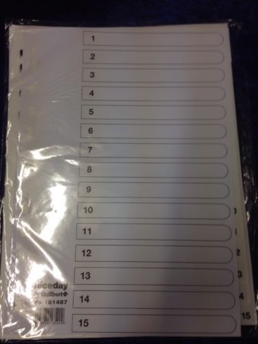 Niceday - A4 File Dividers - 15 numbered tabs with contents sheet - NEW (8635)