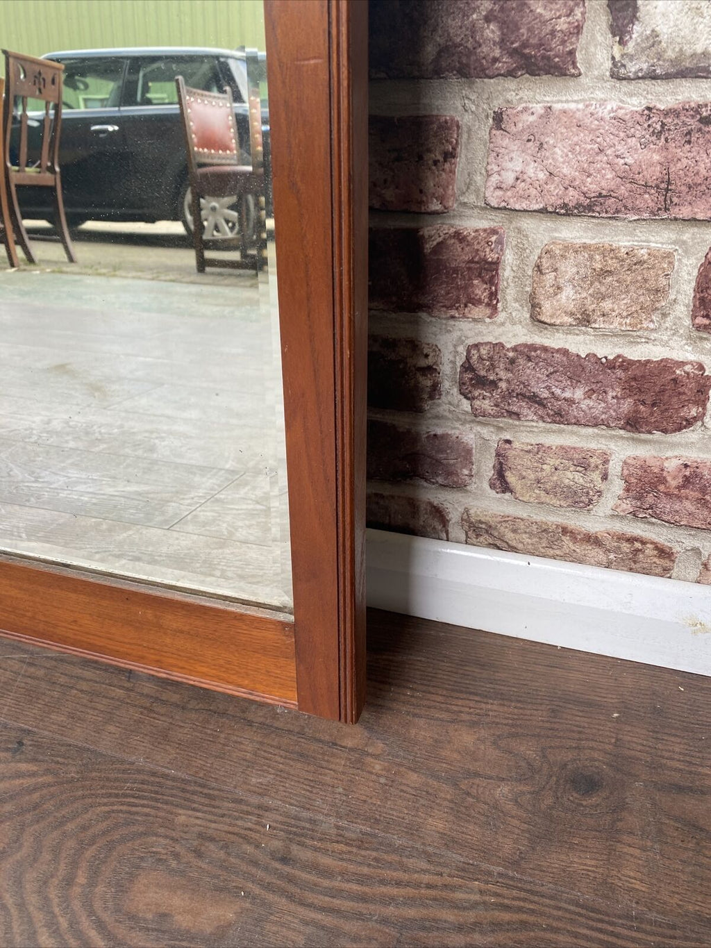 Antique mirror very heavy wood framed with bevelled glass rectangular - (7924)