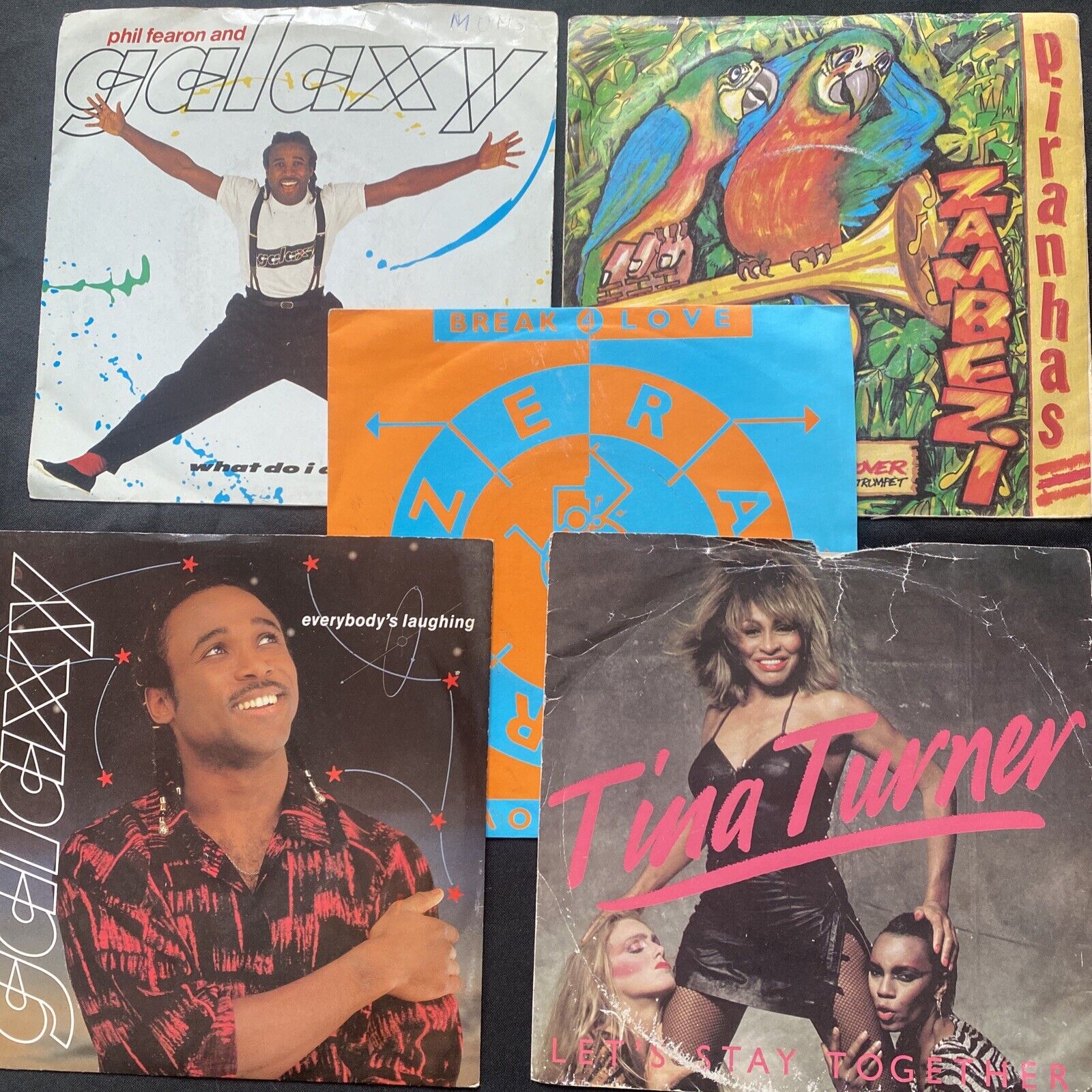 Vinyl Records 7" Singles 5 x 1980's Tina Turner, Galaxy, Piranhas Etc - (9455)