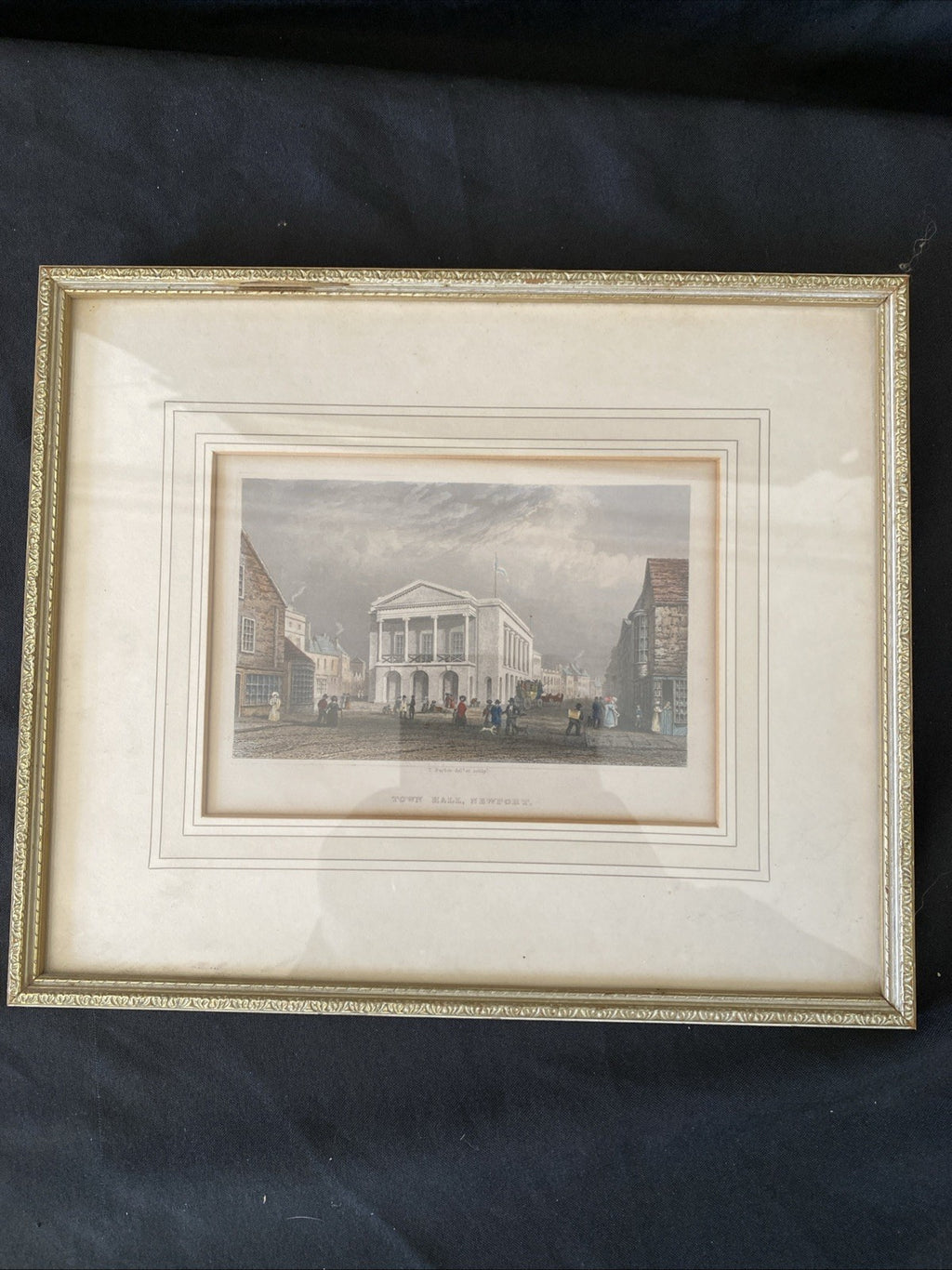 Thomas Barber 1834 original engraving - Town Hall Newport - Framed - (7005)