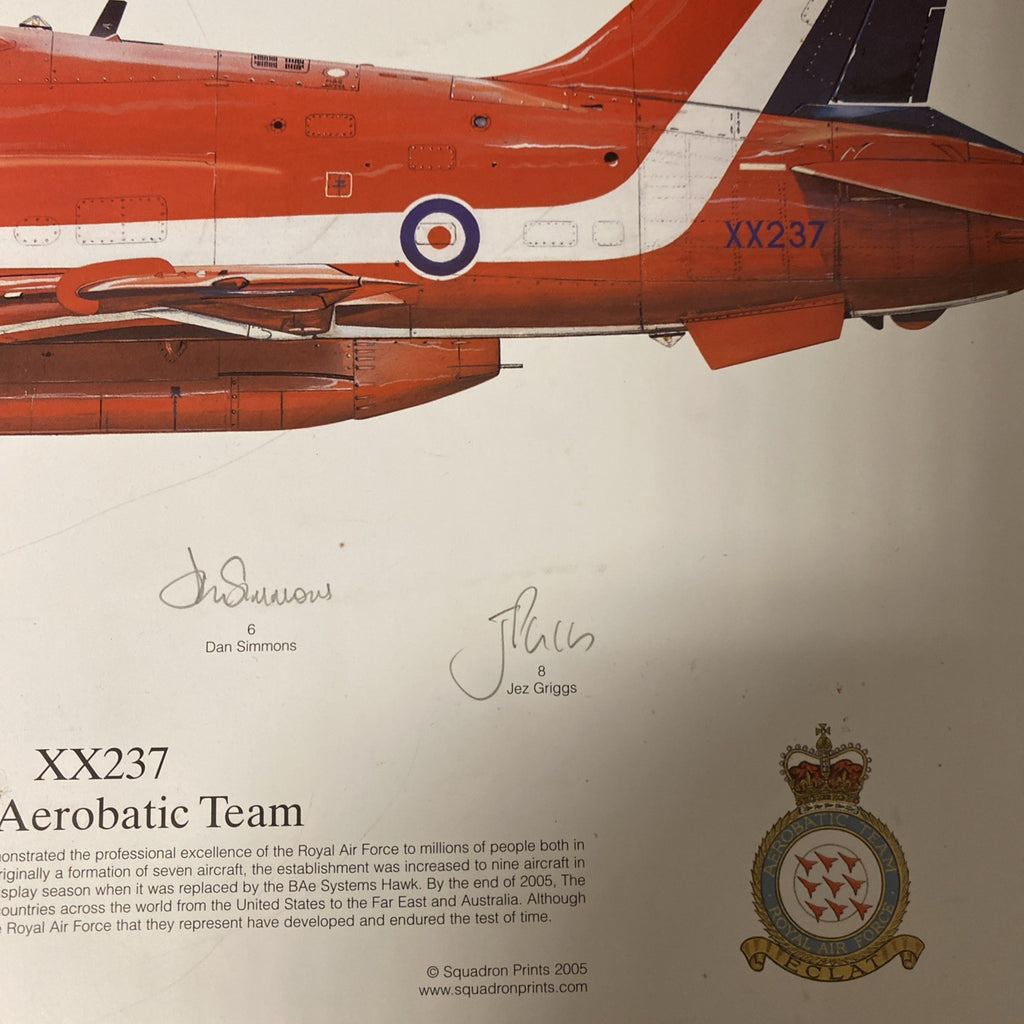 RAF RED ARROWS HAWK T1A XX237 SIGNED BY ALL THE SQUADRON PRINT 2005 RARE - (1639)
