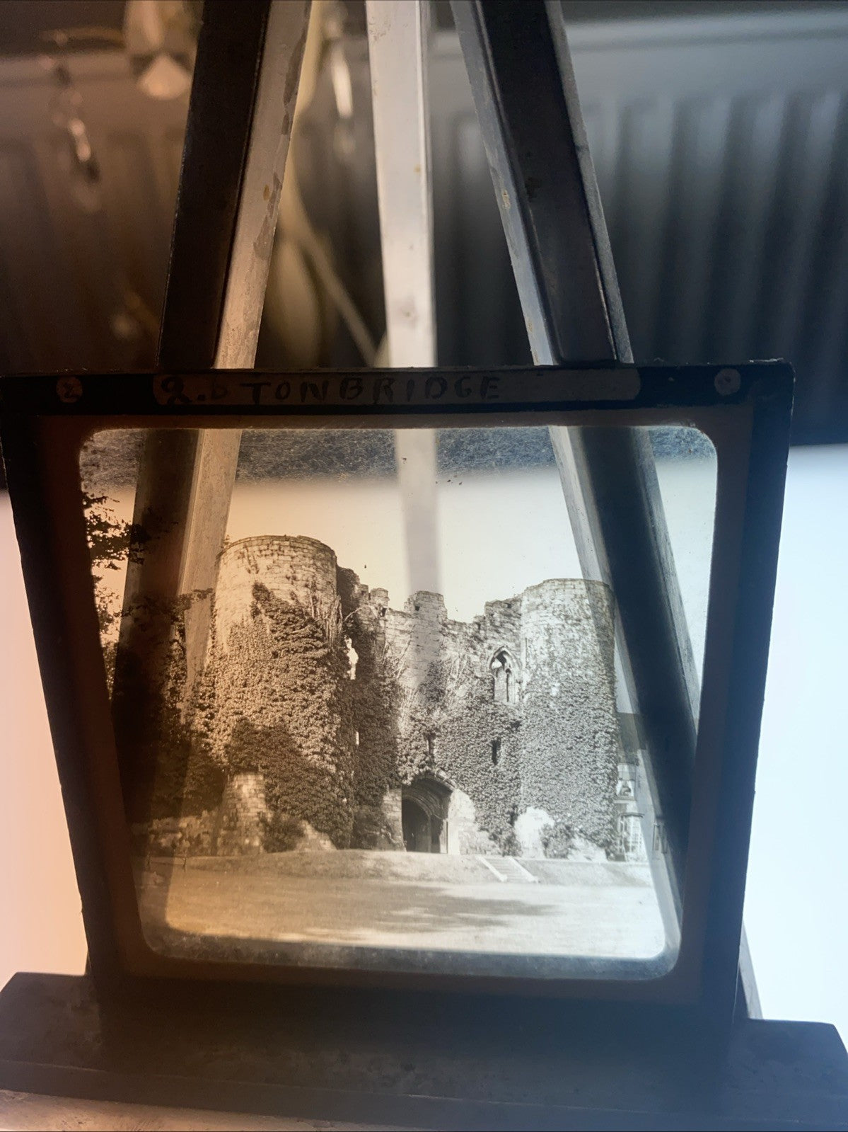Magic Lantern Victorian Glass Square Antique Photo Tonbridge Castle (1074)