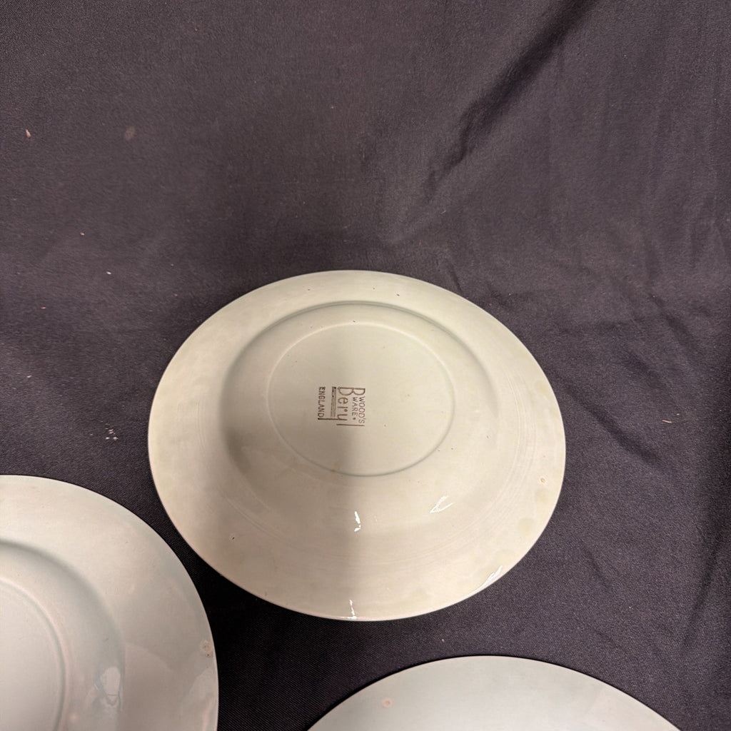 Wood's Ware Beryl Utility Green 1940's Ceramic Tea Plates 20cm D. x 5 GC - (1917) 