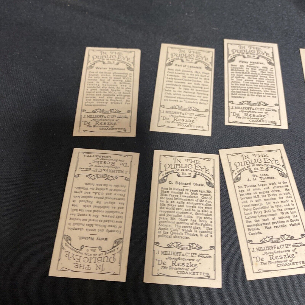 MILLHOFF- IN THE PUBLIC EYE Cigarette Photograph 1930 x 8 cards ex. Cond (9154)