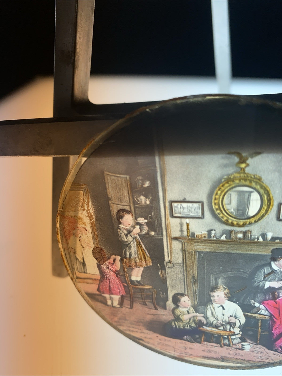 Magic Lantern Victorian Glass Round Handpainted Slide 6 children at home (1112)