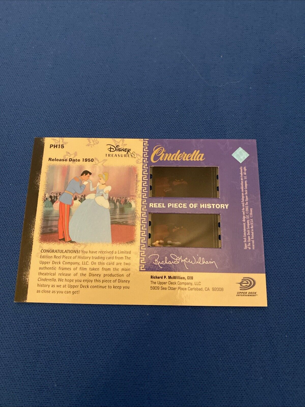 2003 Upper Deck Disney Treasures Cinderella Reel Piece of History Card PH15 5771