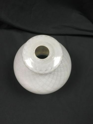 Vintage white glass lamp shade green fluted edge - (6630)