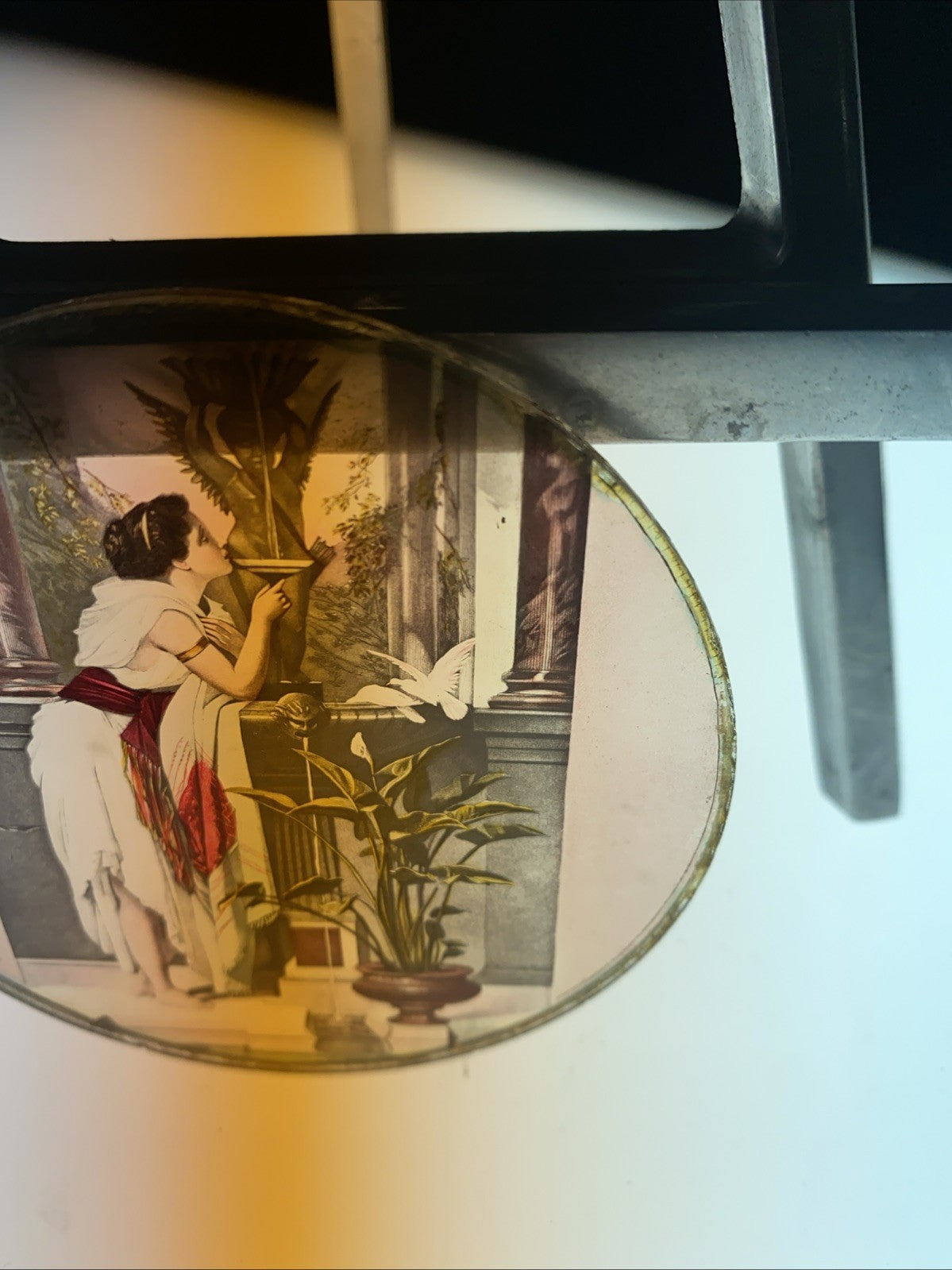 Magic Lantern Victorian Glass Round Handpainted Slide Grecian Woman (1119)