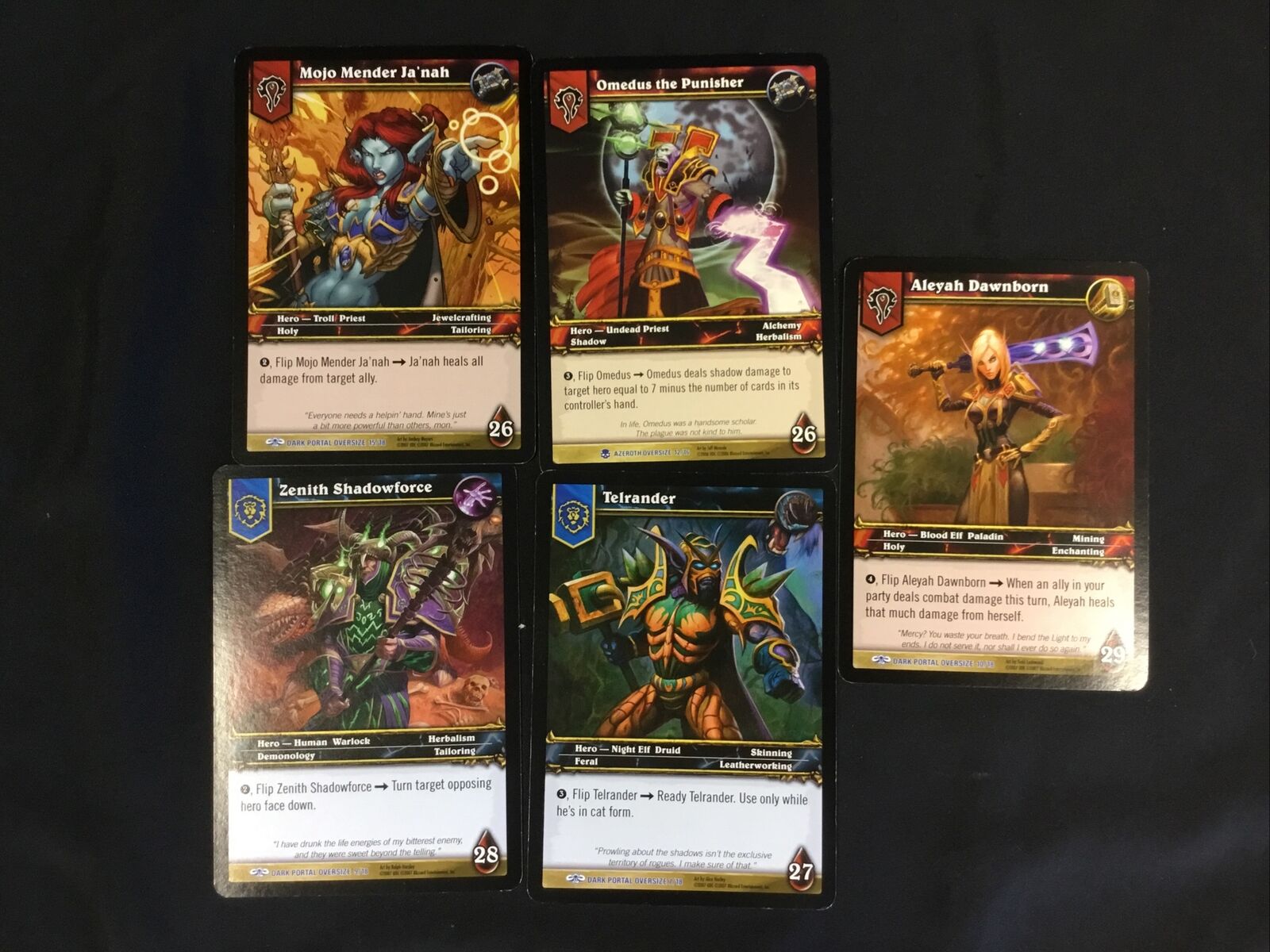 WOW World of Warcraft Oversize cards job lot Zenith, Telrander, Ja'nah, Omedus, Aleyah - (7308)
