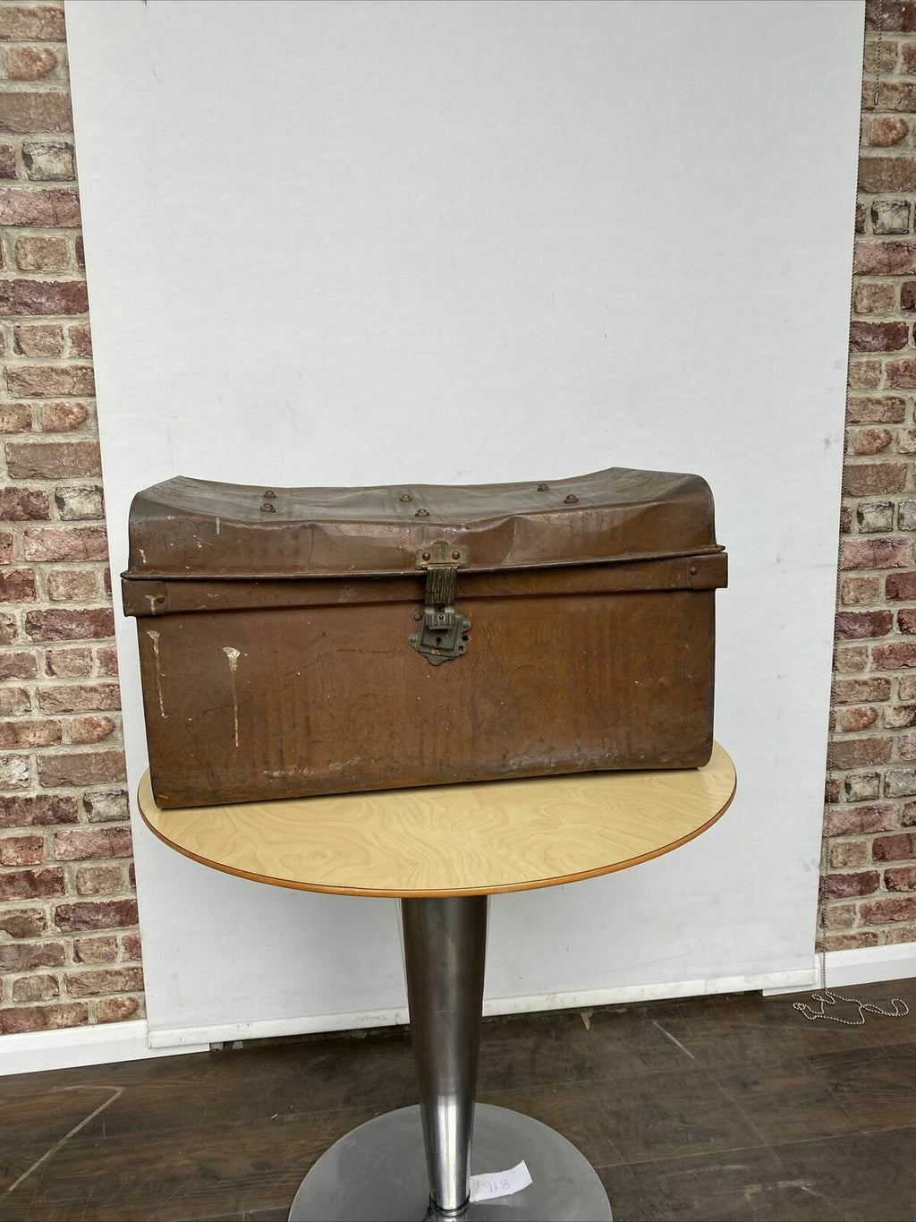 Medium Antique Steel Trunk Great for prop or display - (8051)