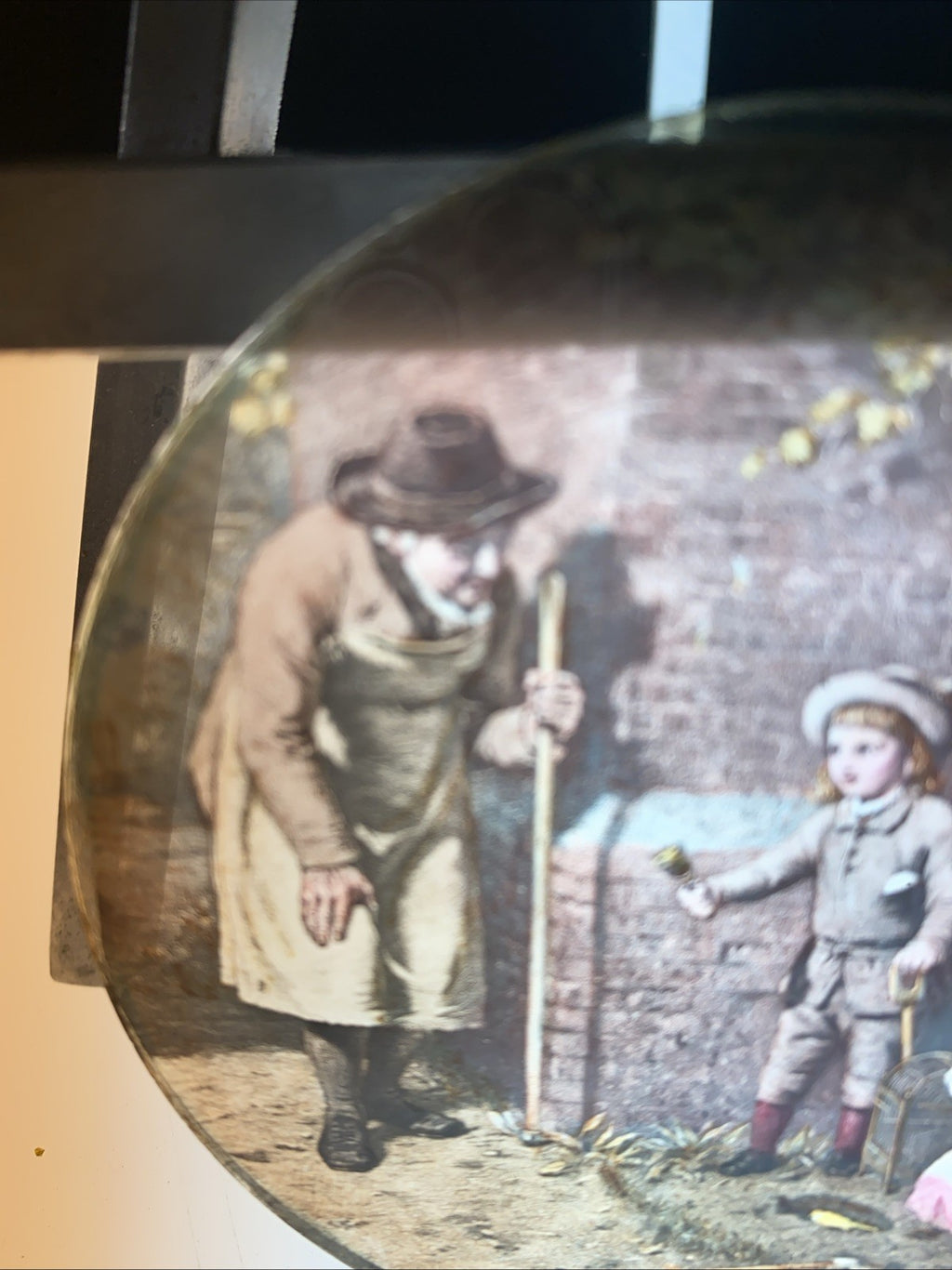 Magic Lantern Victorian Glass Round Handpainted Slide Burying The Canary (1096)