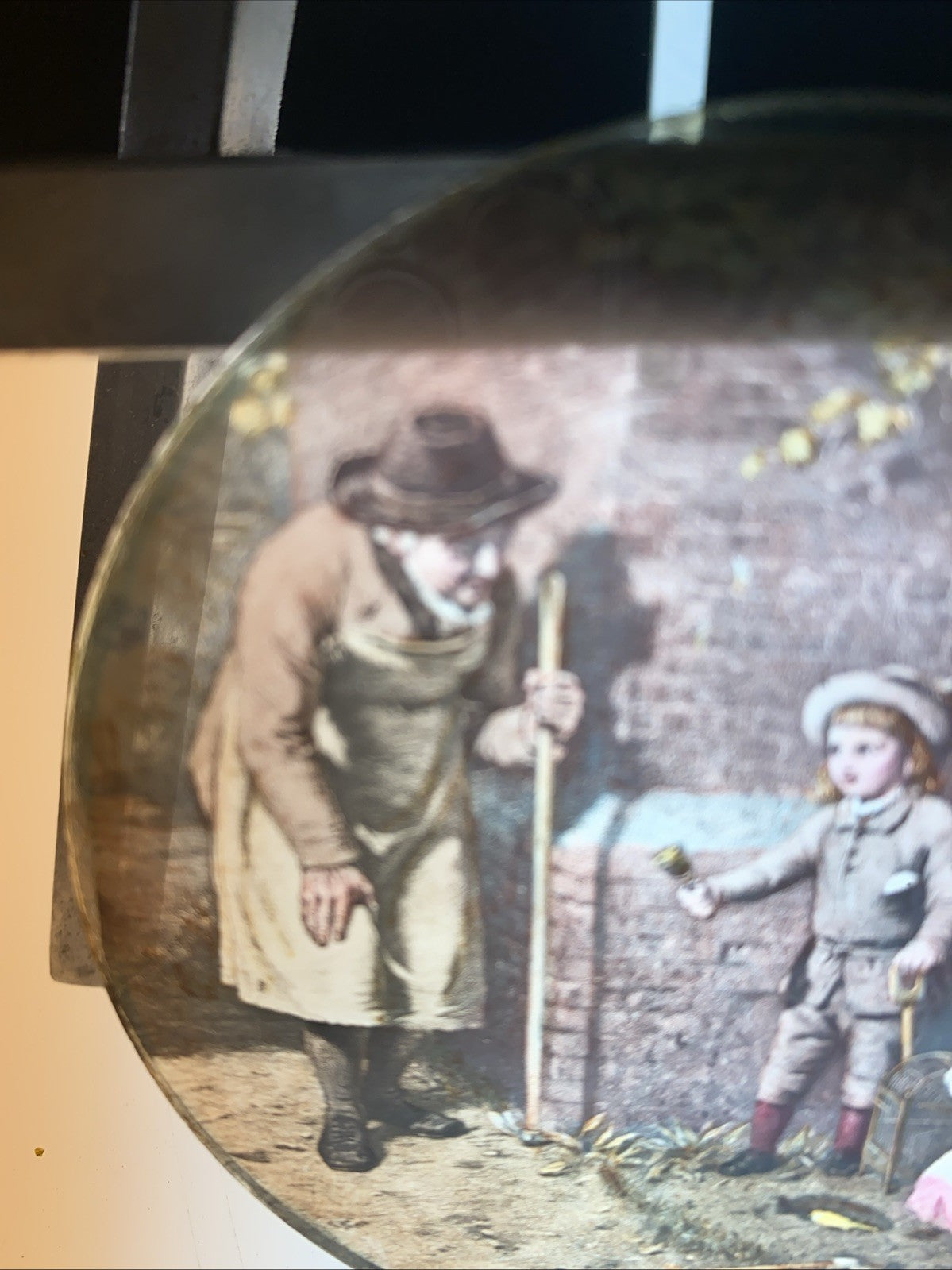 Magic Lantern Victorian Glass Round Handpainted Slide Burying The Canary (1096)