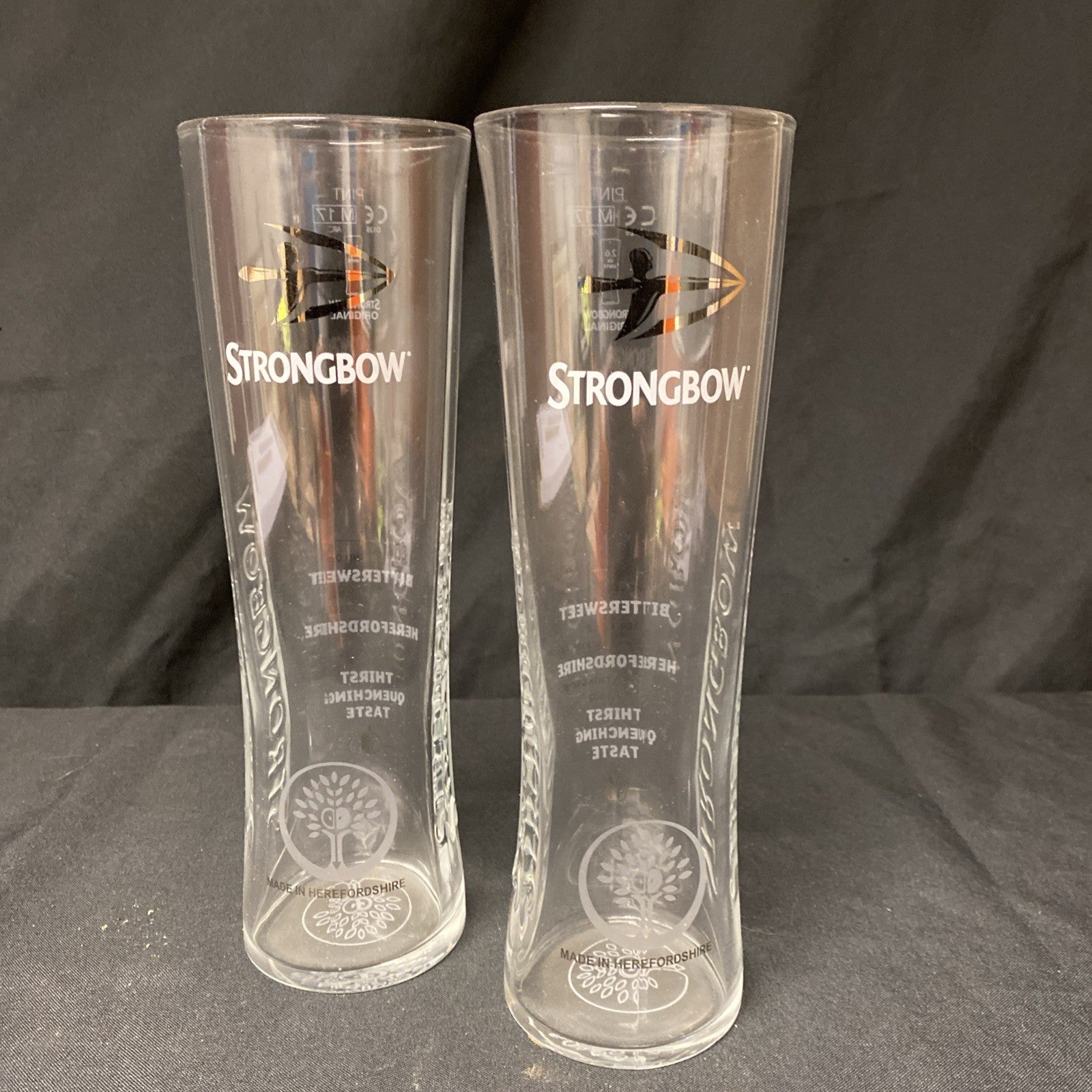 2X Strongbow Cider Pint Glasses Lager Cider Drinks Home Bar Pub Party (1341)