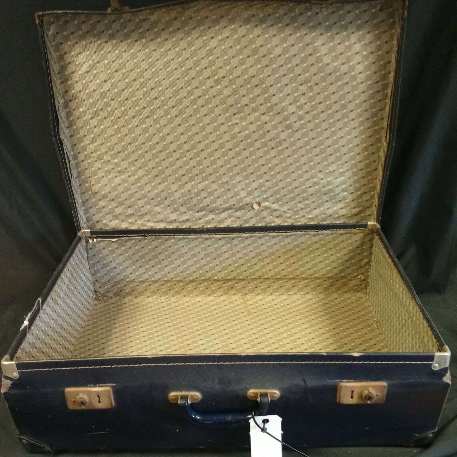 Vintage Suitcase Large Blue card fabric case prop / storage 1940's - (8089)
