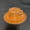 Vintage FIRE KING Oven Ware PEACH LUSTRE c1950 Glass USA Laurel Trio Plate Cup Saucer