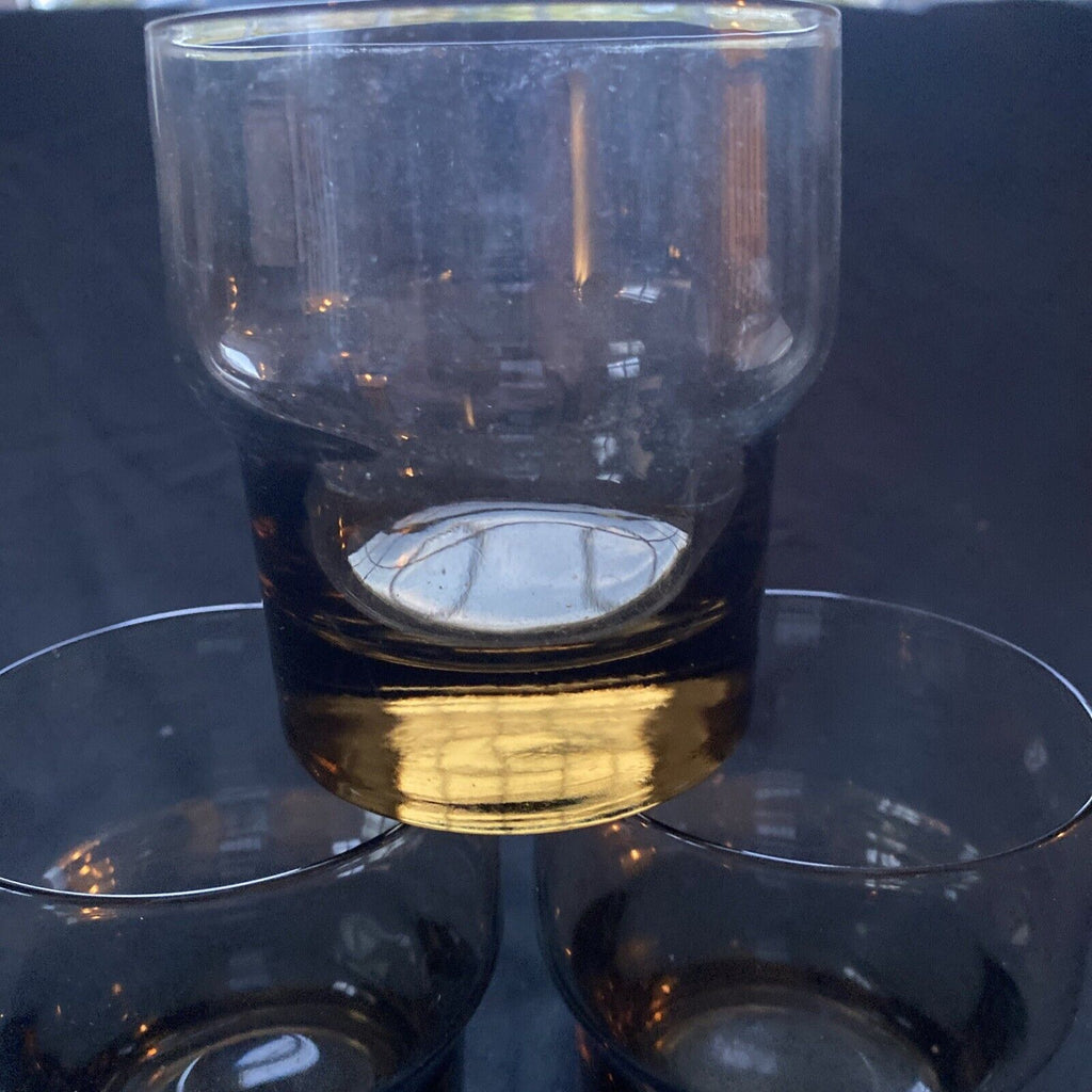 1970's Smoked Brown glass stacking drinking glasses x 3 - (9619)