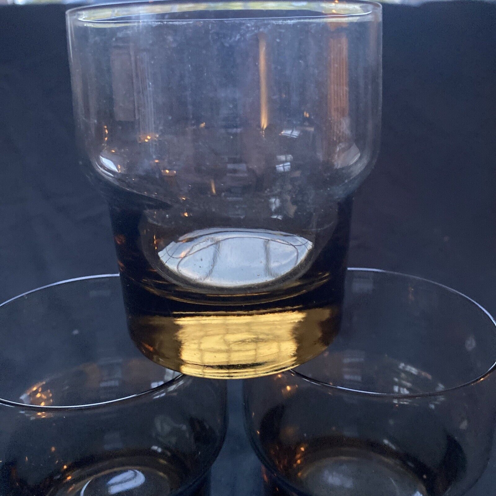 1970's Smoked Brown glass stacking drinking glasses x 3 - (9619)