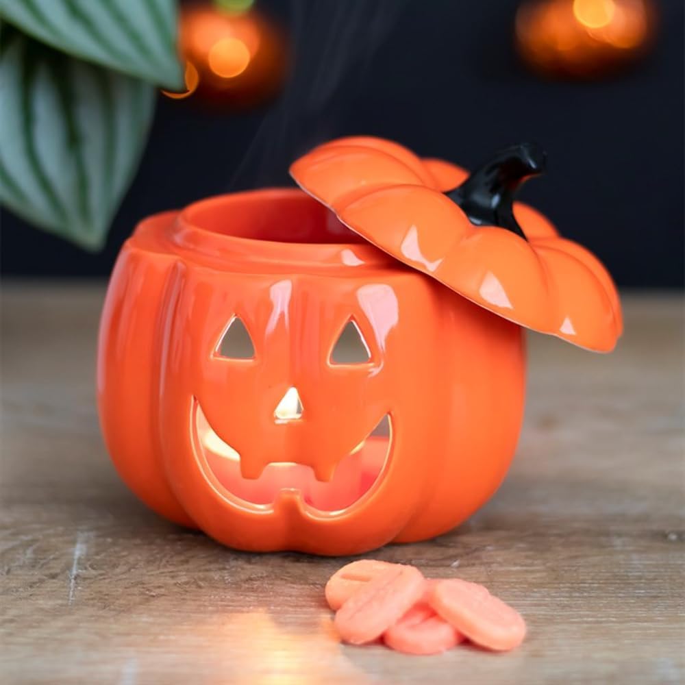 Spooky Orange Ceramic Jack-O-Lantern  Oil wax Burner Tea Light Holder