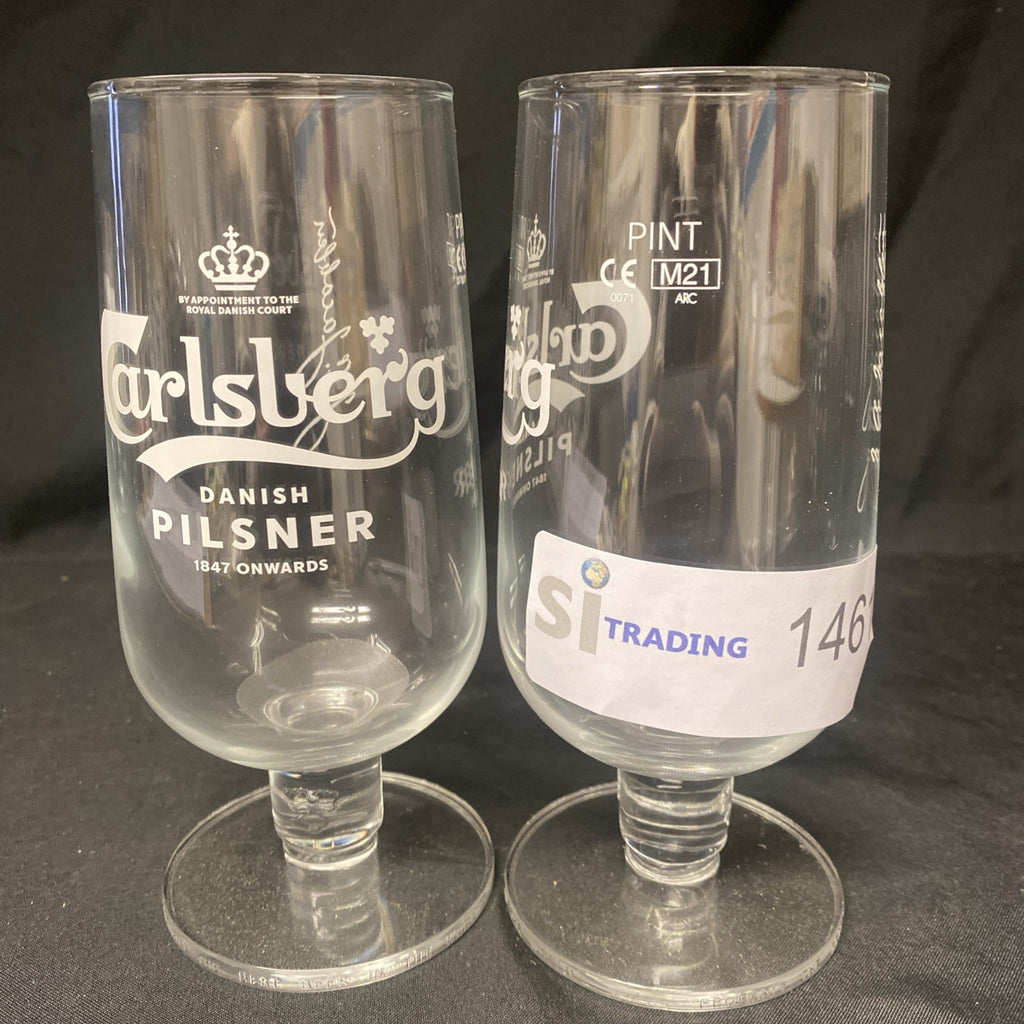 2X Carlsberg Pilsner Footed pint Glass Drinks Home Bar Pub Party (1461)