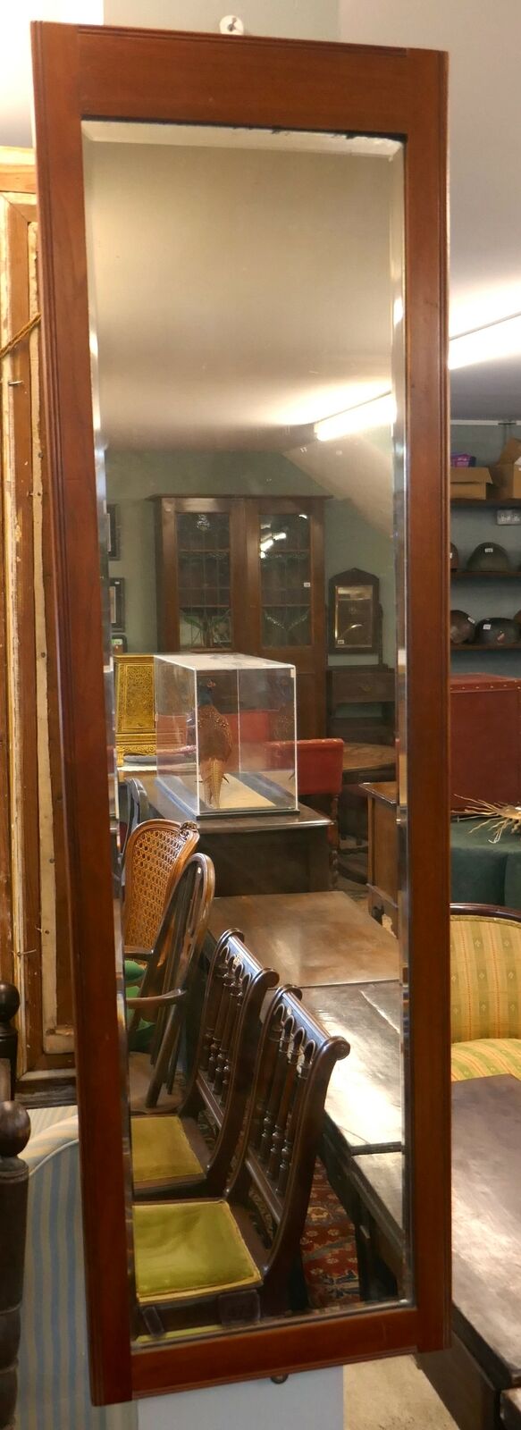 Antique mirror very heavy wood framed with bevelled glass rectangular - (7924)