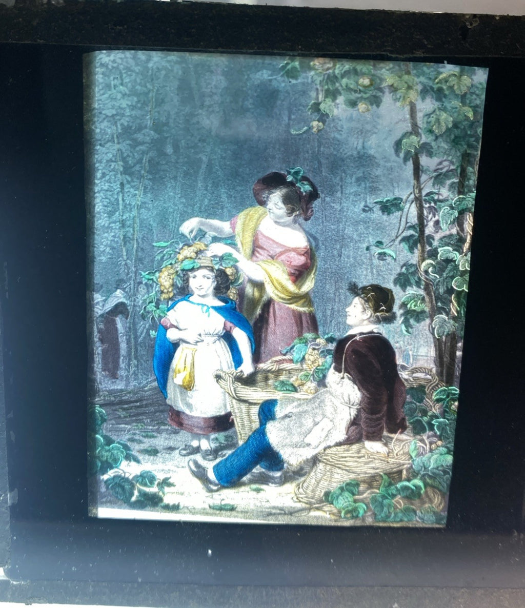 Magic Lantern Victorian Glass Square Handpainted The Crown of Flowers (1178)