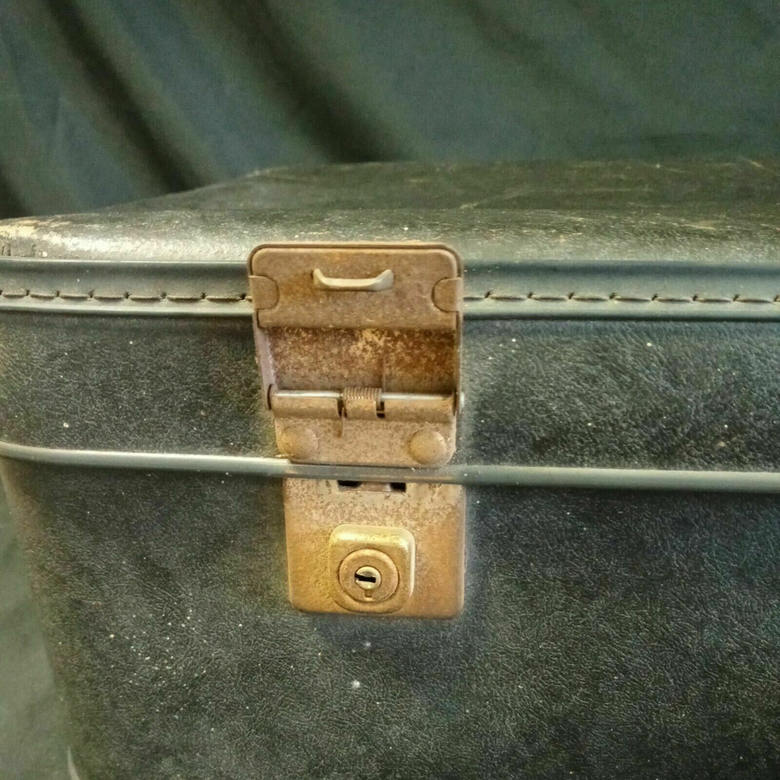 Vintage suitcase Large blue plastic and fabric case prop / storage 1960's - (8087)