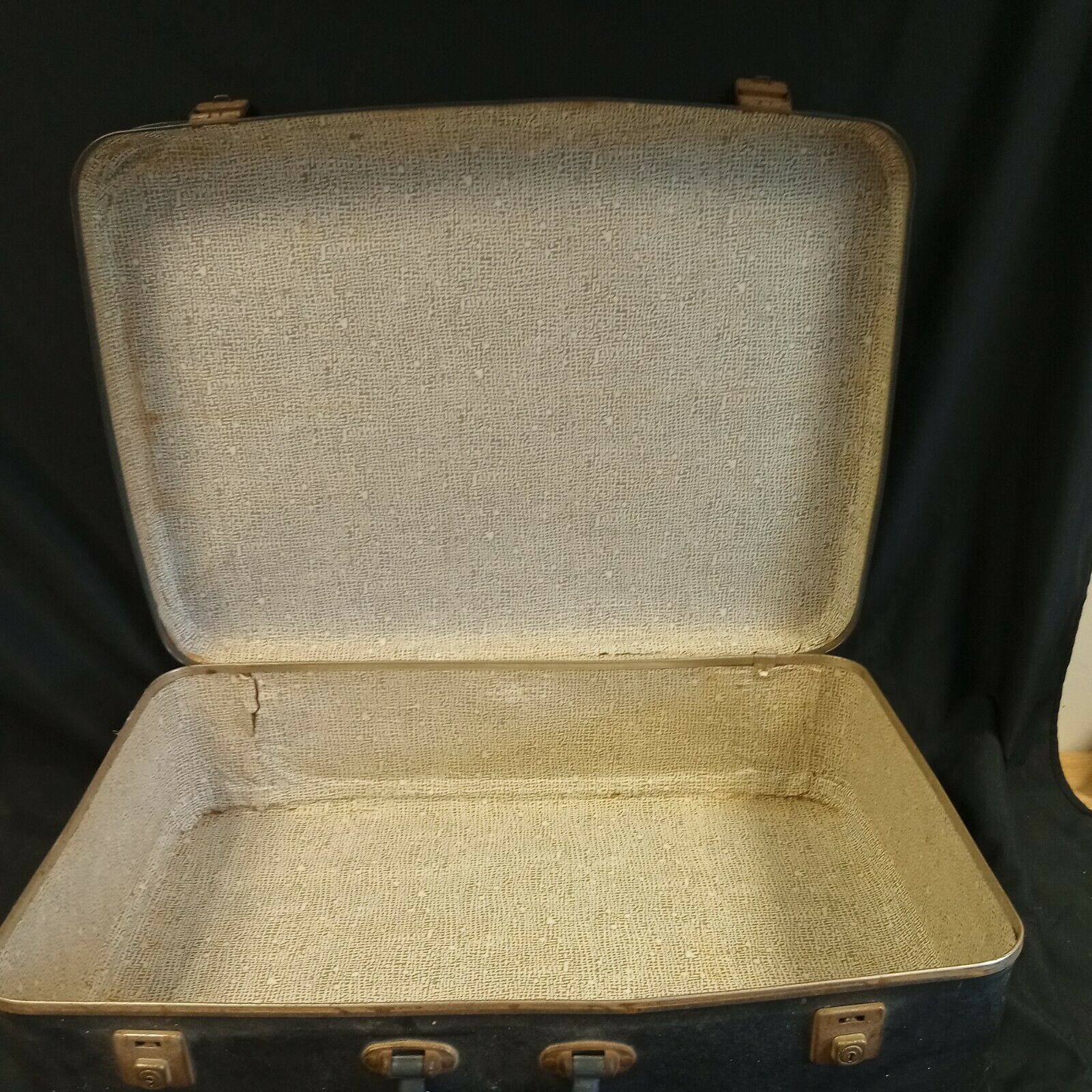 Vintage suitcase Large blue plastic and fabric case prop / storage 1960's - (8087)