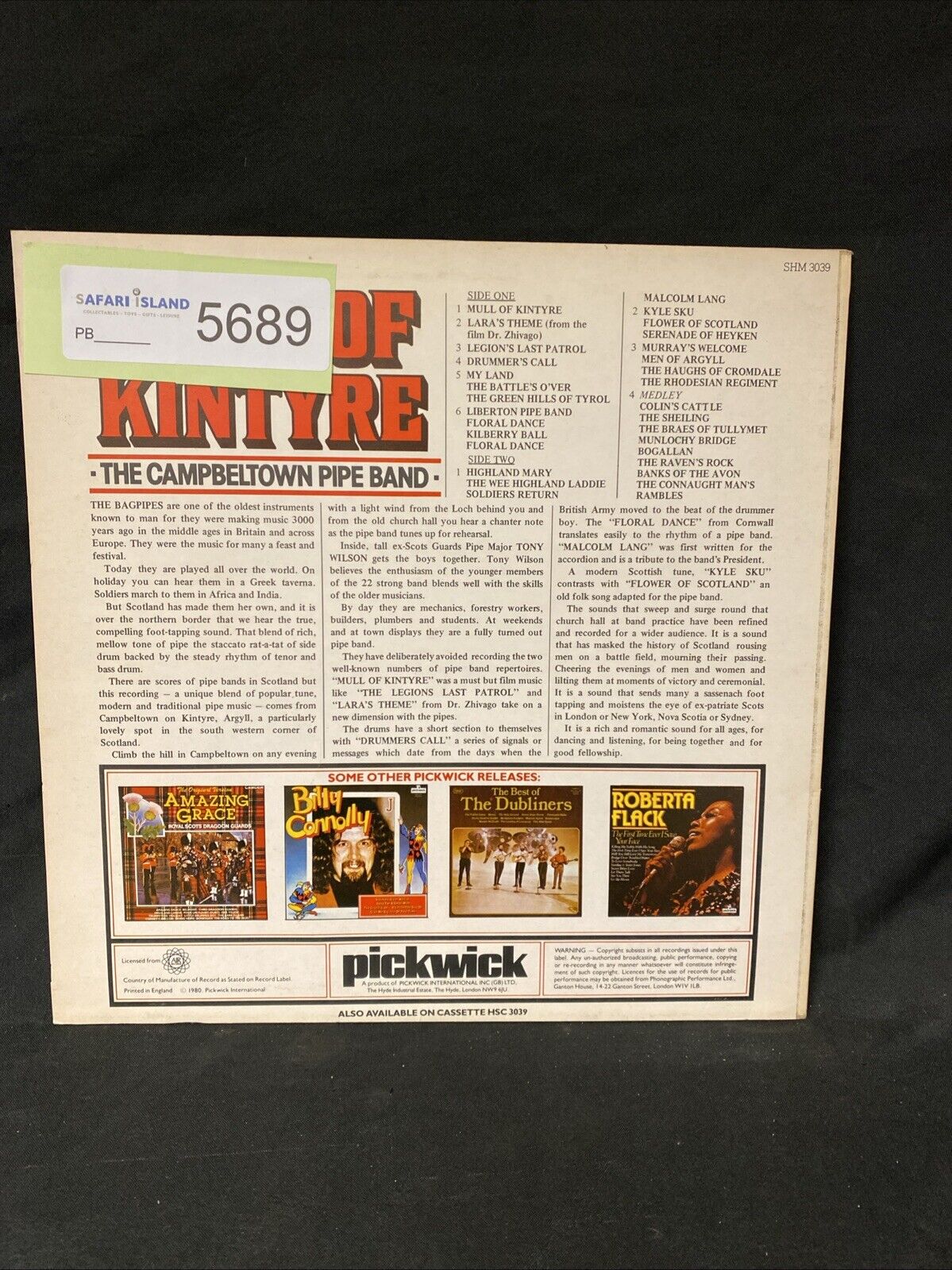 VINYL RECORD - Mull of Kintyre The Campbeltown Pipe Band 1980 SHM3039 -(5689)