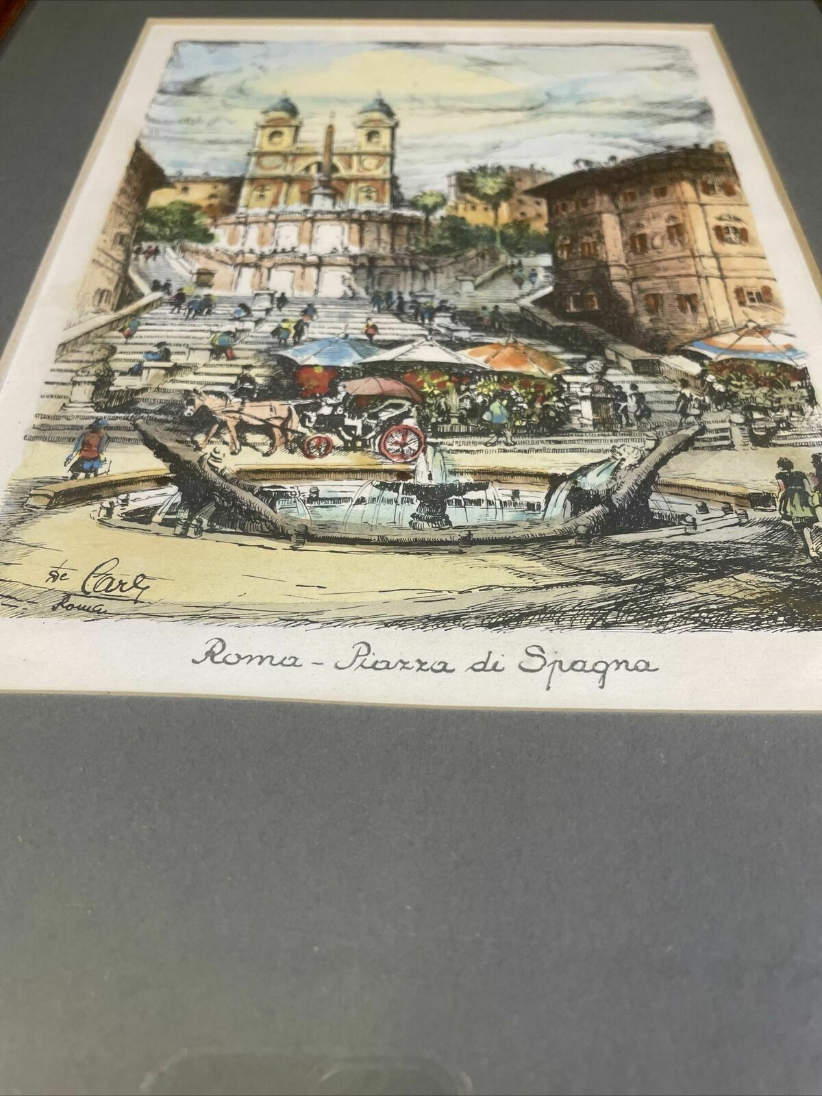 Vintage framed print of Roma Piazza Di Spagna Framed and matted - (8148)