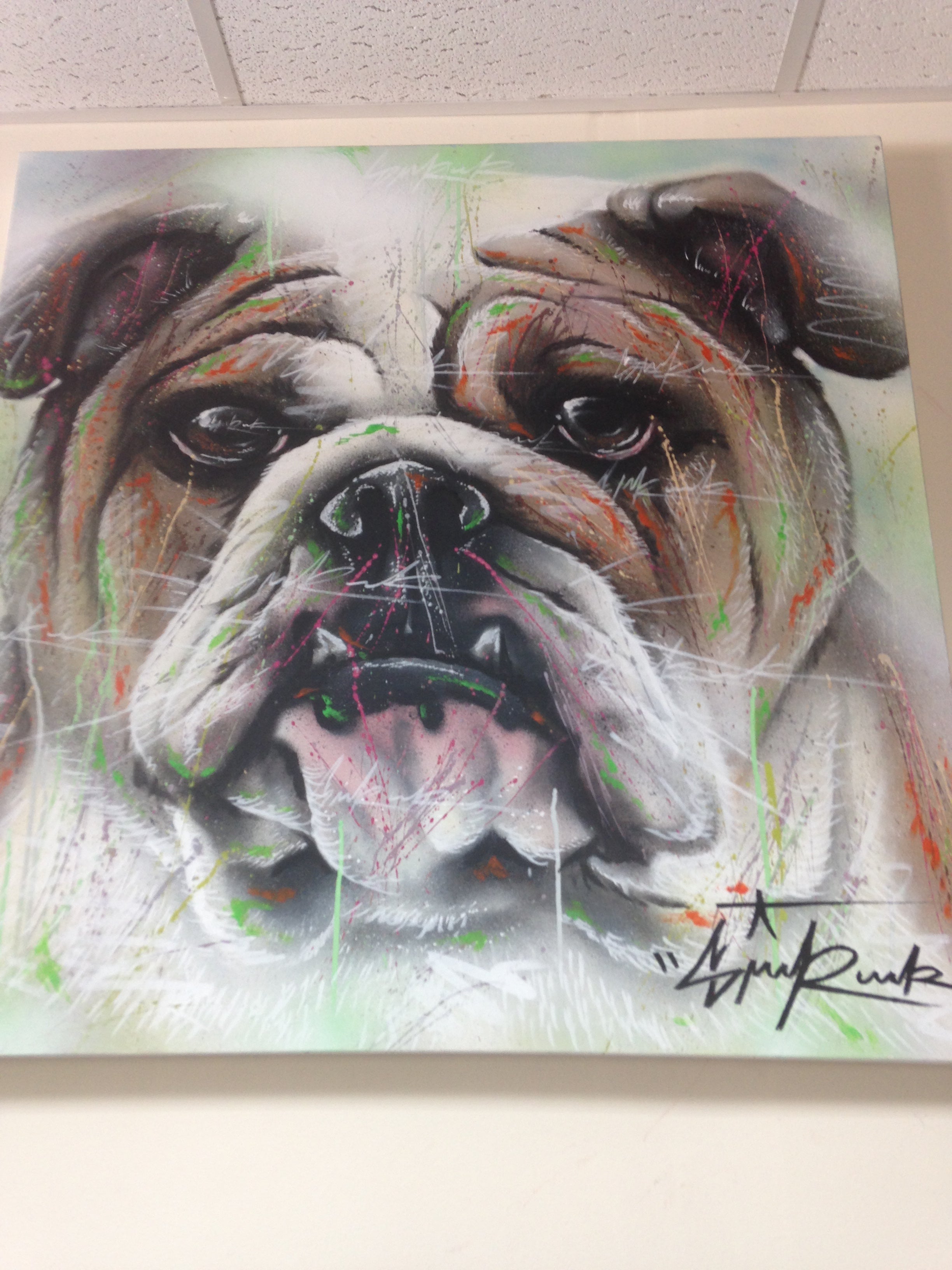 Urban Art - Large Original Paint on Canvas Painting Signed  British Bulldog