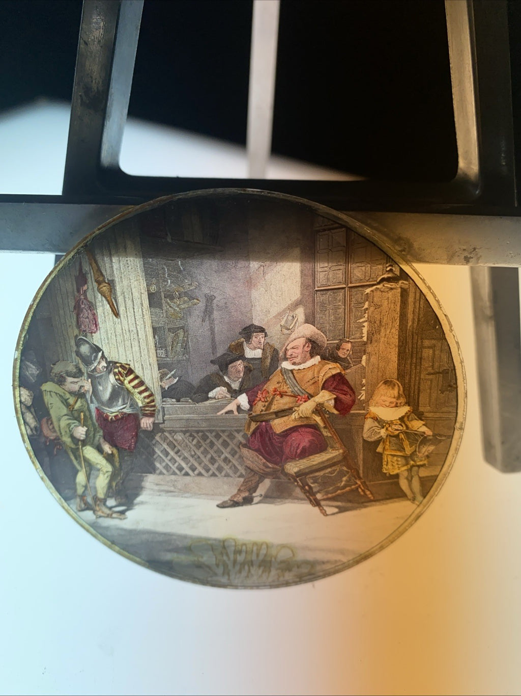 Magic Lantern Victorian Glass Round Handpainted Slide Town Scene (1165)