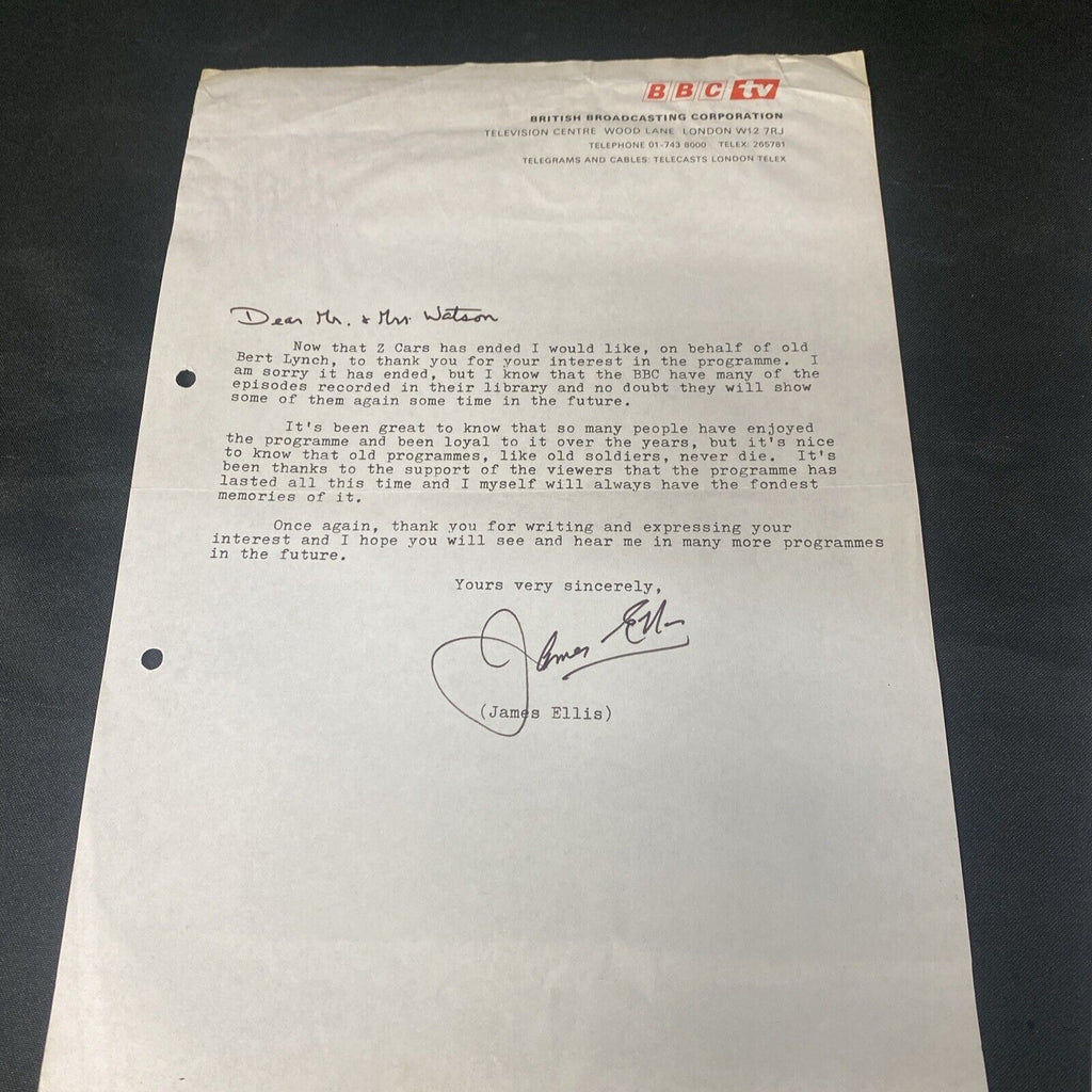 James Ellis (Bert Lynch Z Cars) 2 Letters both hand signed Autographed (8945)