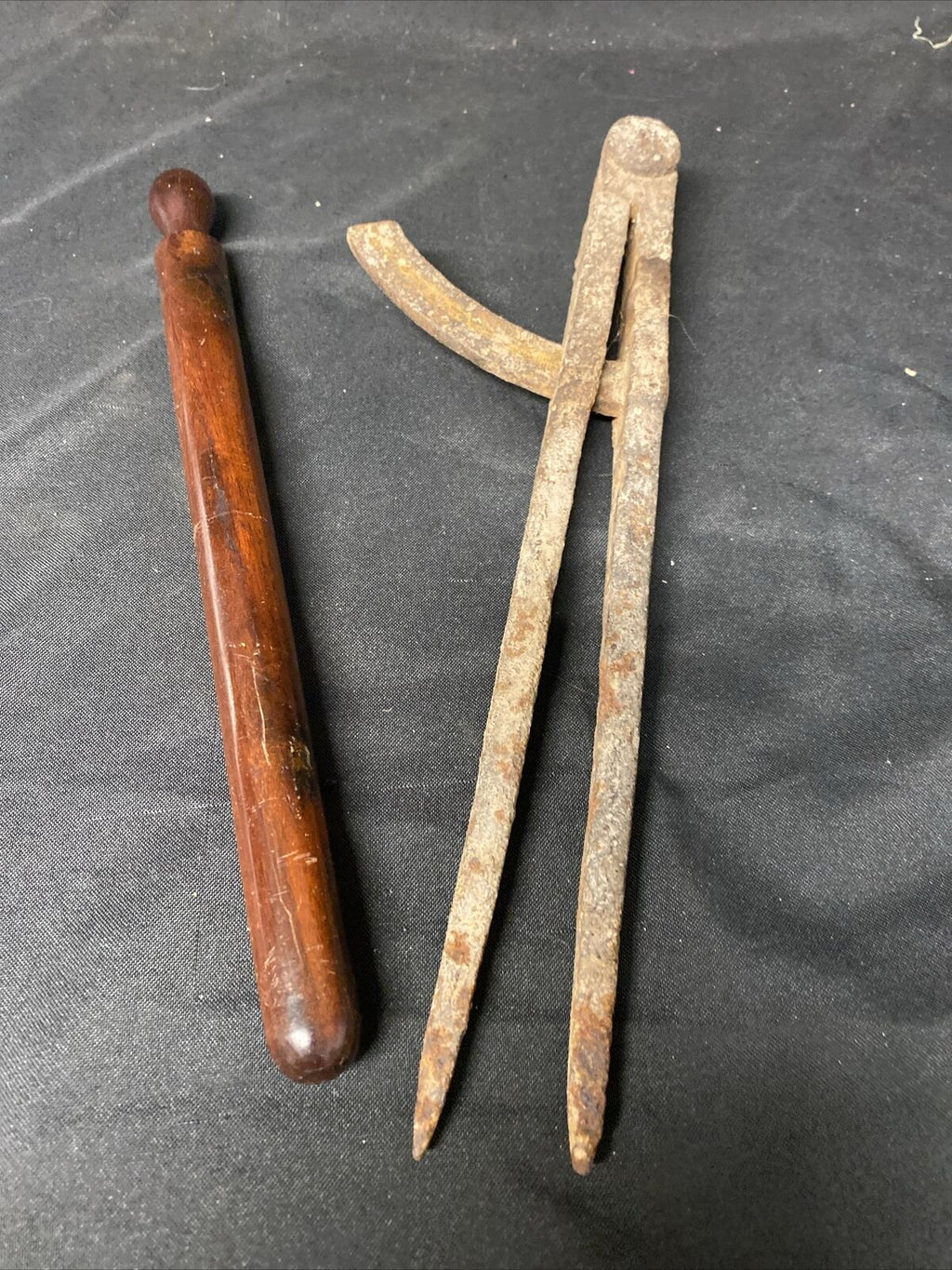 Antique Draughtmen measuring tool and rolling mahogony ruler - (5146)
