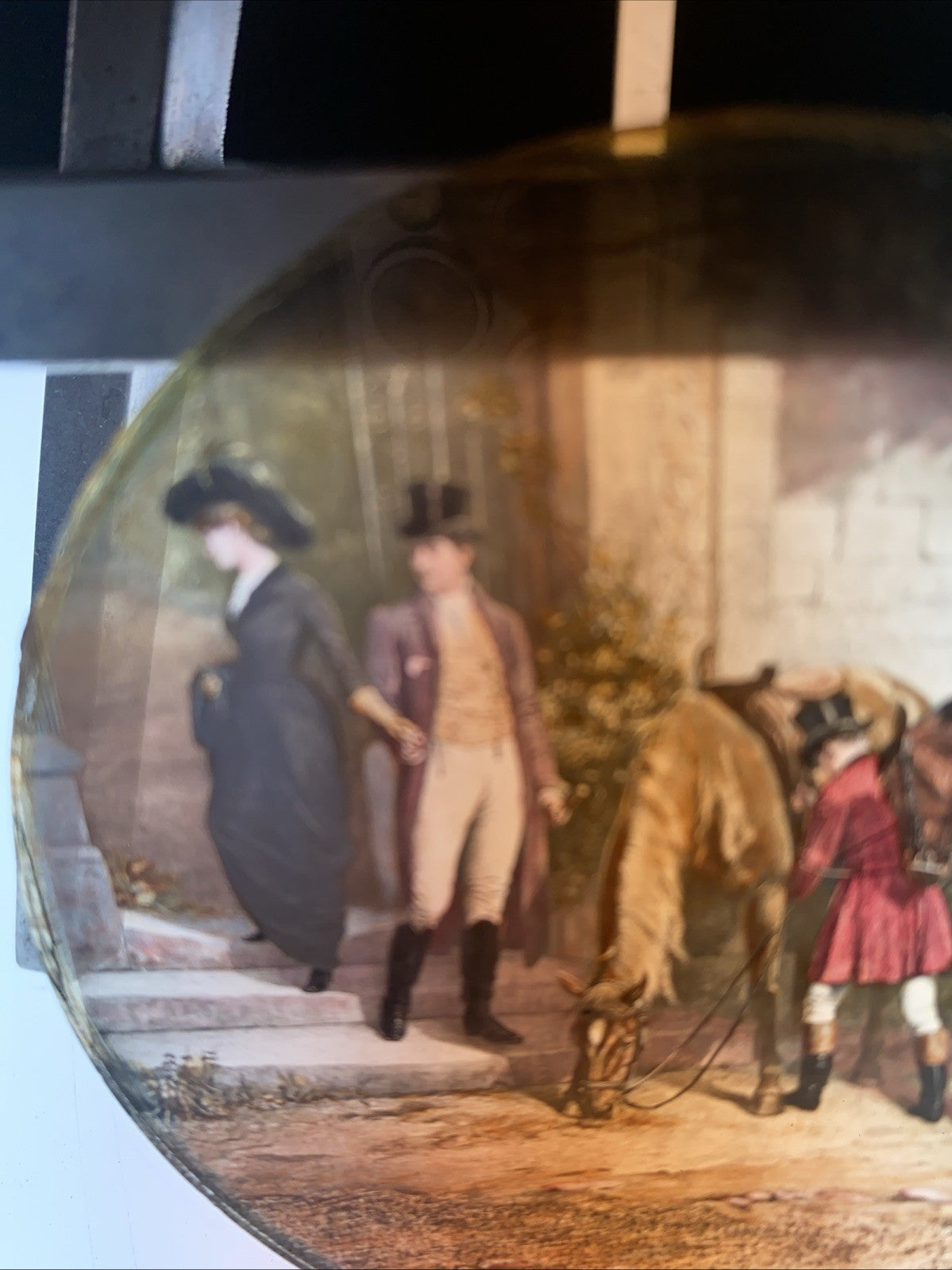 Magic Lantern Victorian Glass Round Handpainted Slide Horse Riding - (1094)