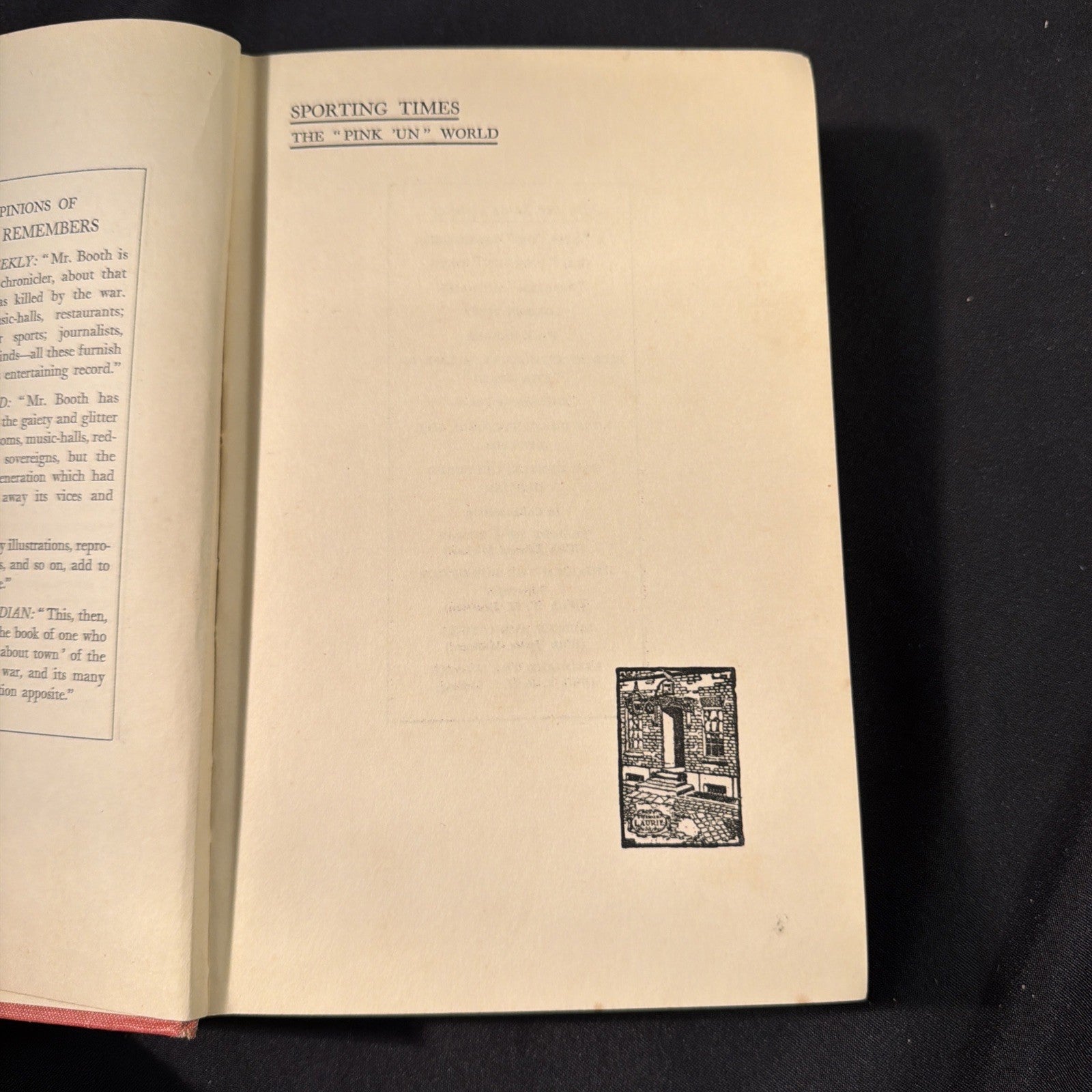Antique Book 1938 1st Edition Sporting Times, The "Pink 'un" by J.B. Booth - (1977)